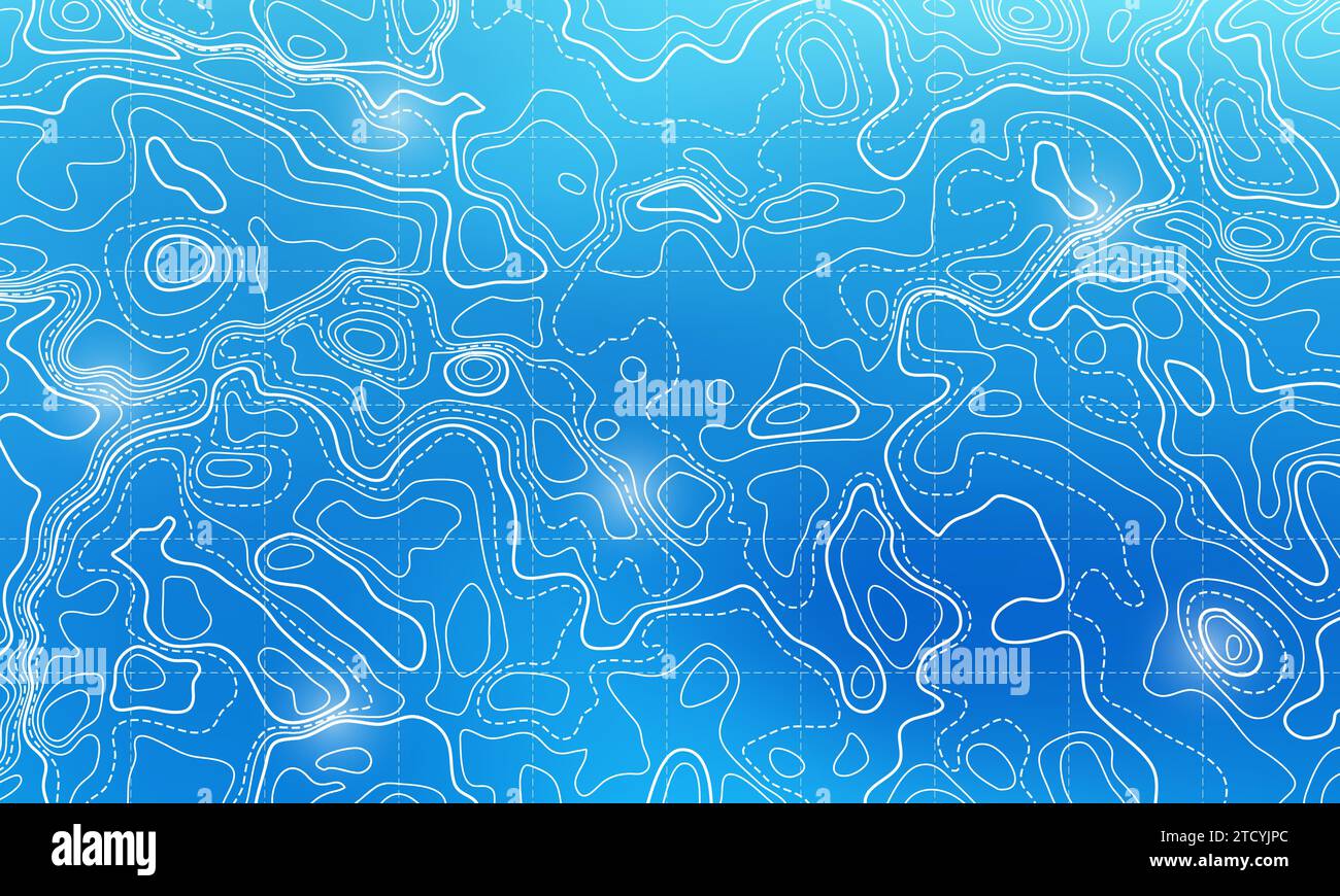 Ozeanboden topographische Linienkarte kurvige Wellen Isolinien Vektor-Illustration. Topographische Landschaftsoberfläche für nautische Radarmessungen. Cartog Stock Vektor