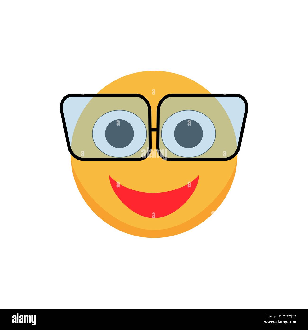 Lächelndes Emoticon mit blauer Brille. Comic-Emoji. Vektorabbildung. Stock Vektor