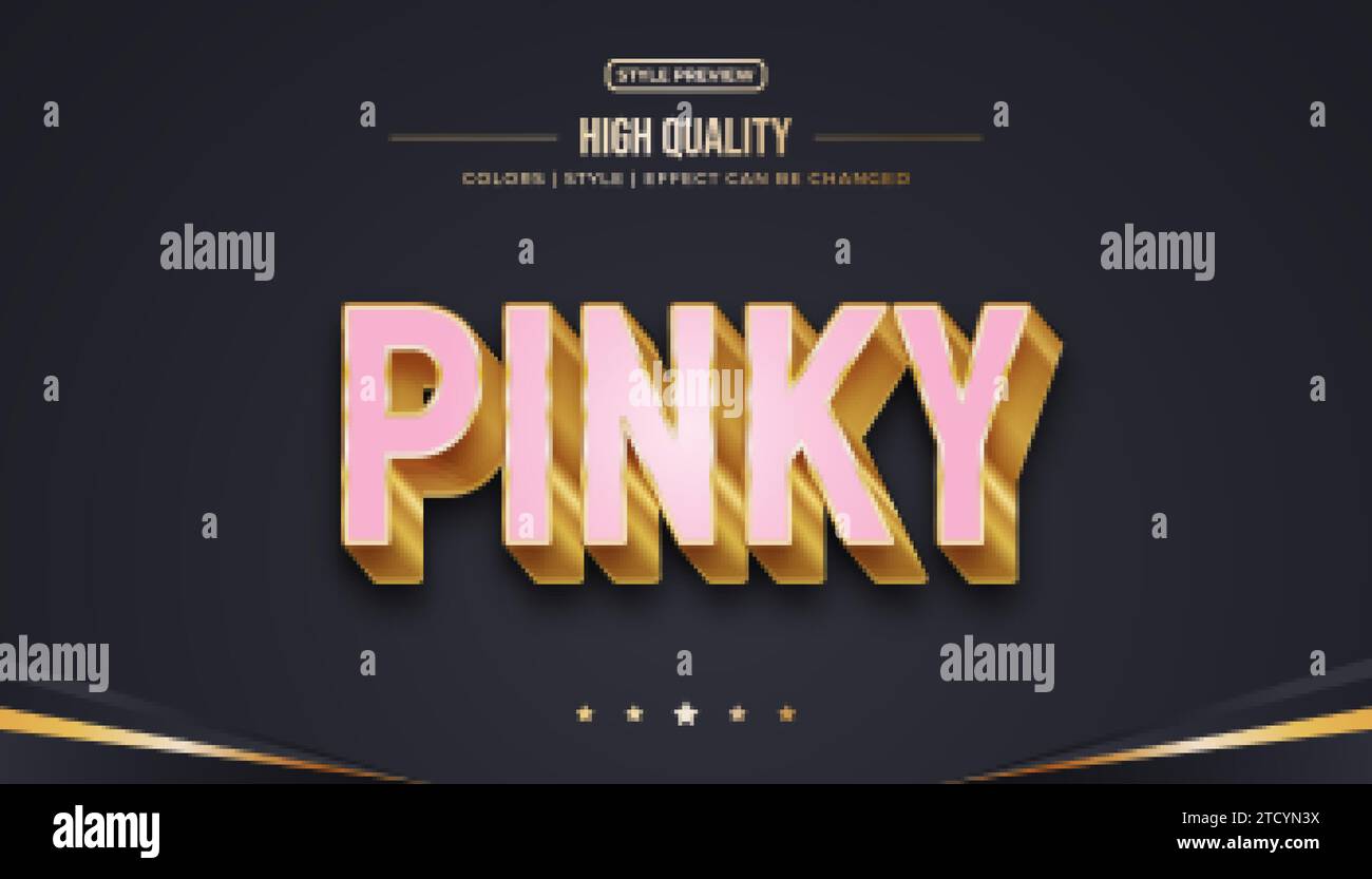 Textstil Pink und Gold mit 3D- und geprägten Effekten. Bearbeitbarer 3D-Textstileffekt Stock Vektor