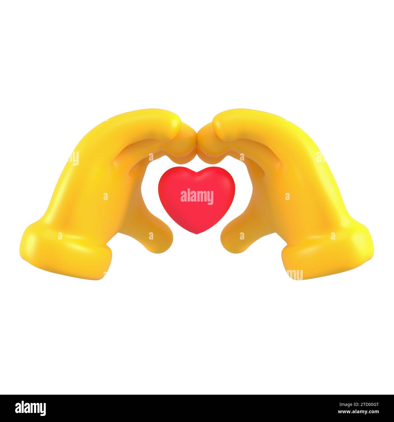 Gelbe Emoji-Hände in Herzform. Isolierte Hände in romantischer Liebesgeste Stockfoto