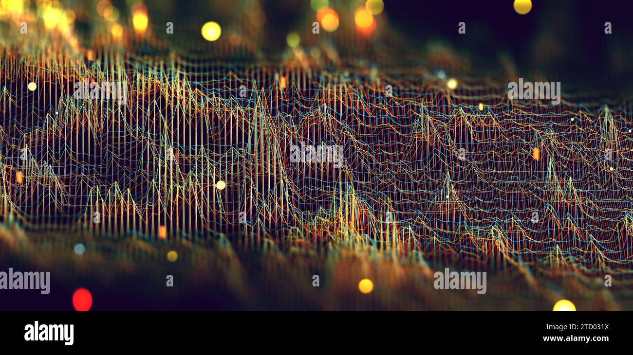 Big Data und Kommunikation. Internet- und Datenanalyse im Web. Teamarbeit und IT-Software-Programmierung.3D Illustration.Technologie und Wissenschaft. Stockfoto
