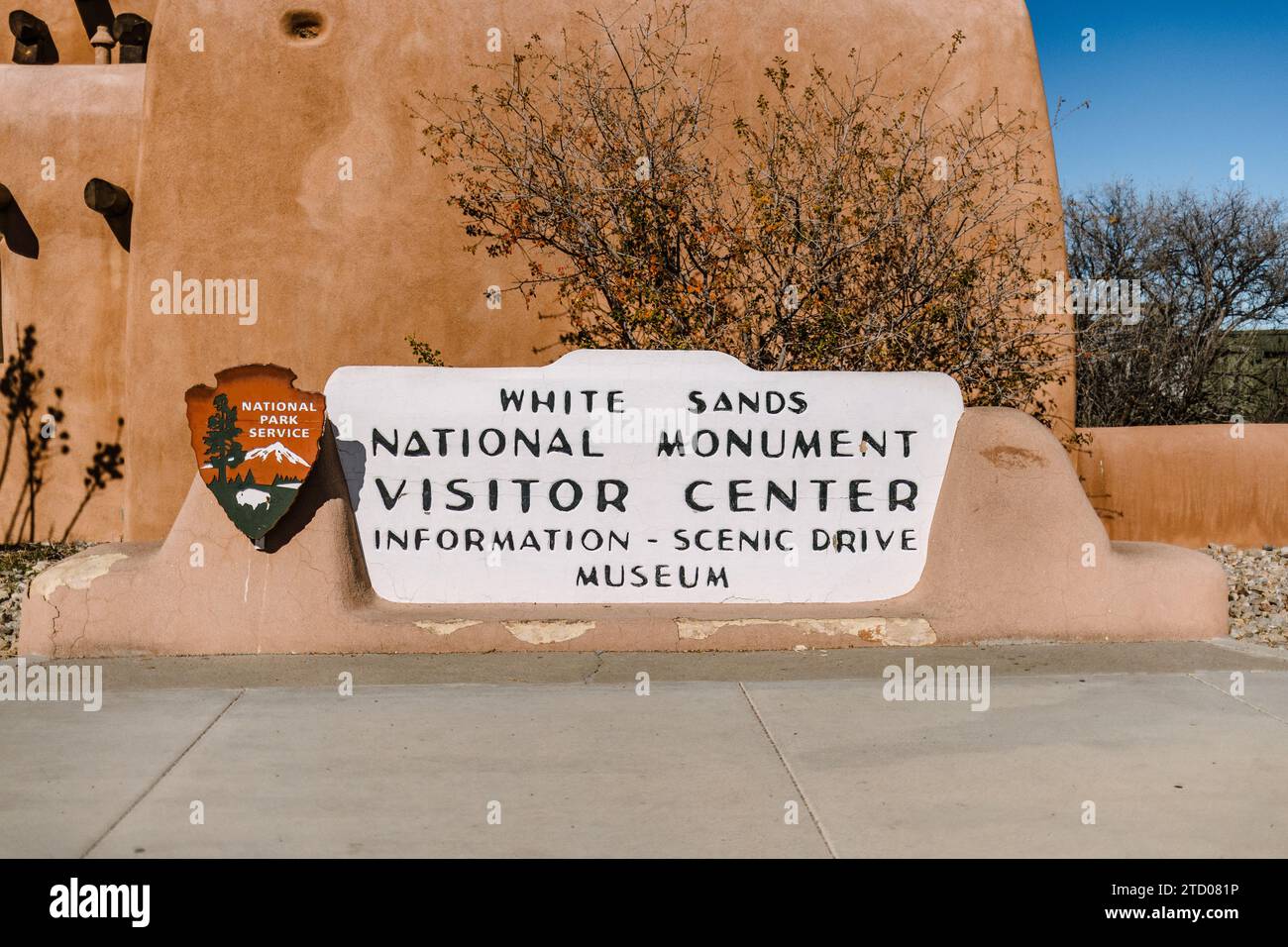 Begrüßungsschild am White Sands National Park Monument Stockfoto