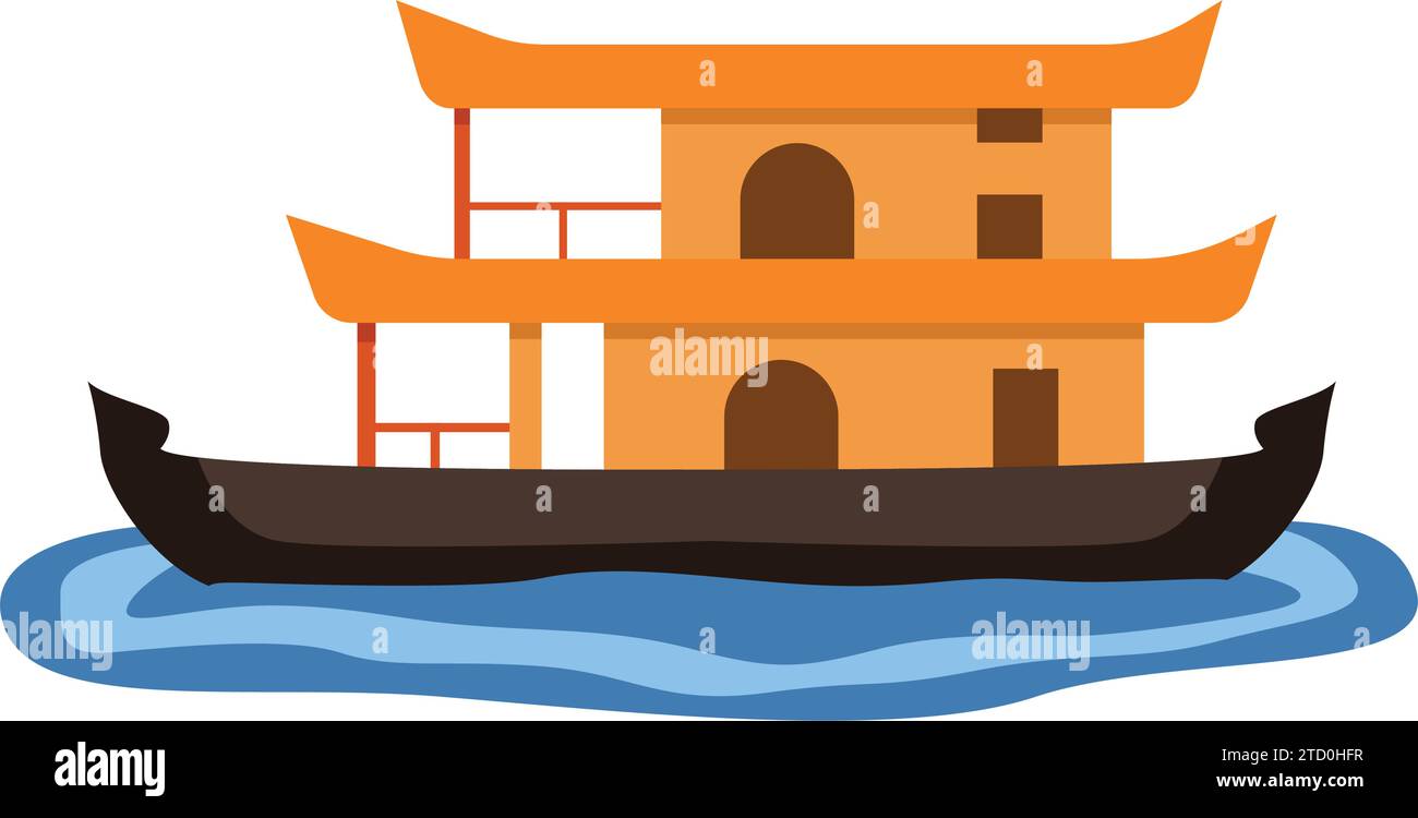 Vektor-Illustration eines Kerala-Hausbootes, das im Wasser schwimmt Stock Vektor