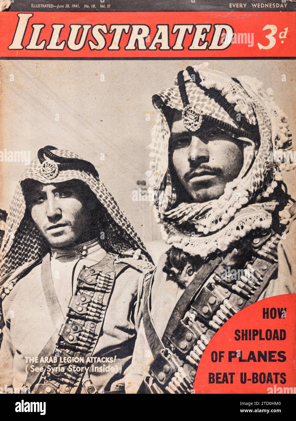 Eine Ausgabe des Magazins „Illustrated“, in dem die Arabische Legion und jordanische Streitkräfte auf der Seite der Alliierten kämpfen Stockfoto