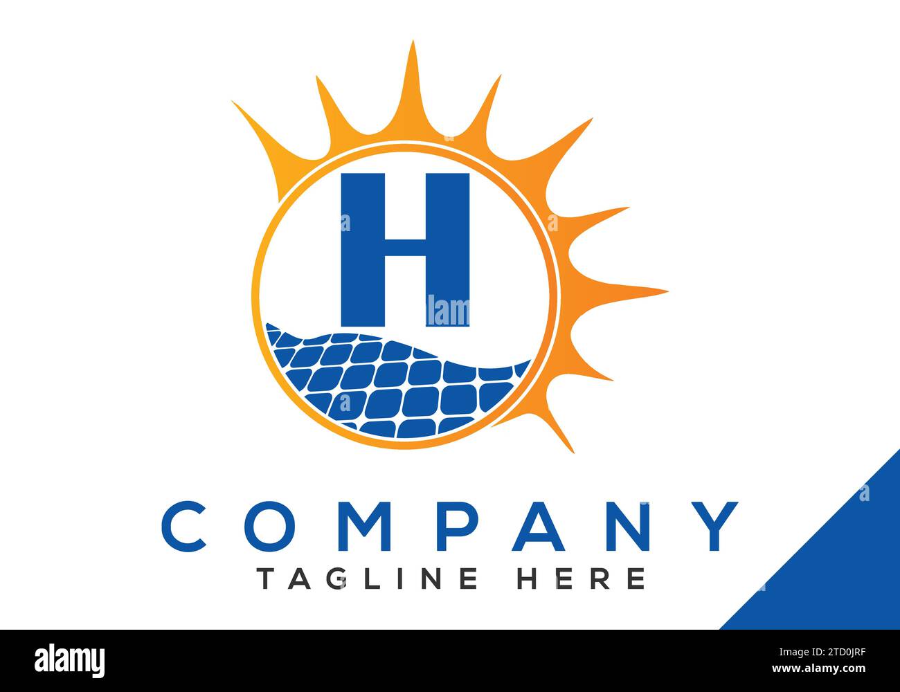 Buchstabe H mit Sonnenkollektor und Sonnenzeichen Logo Design Vector Template. Stock Vektor