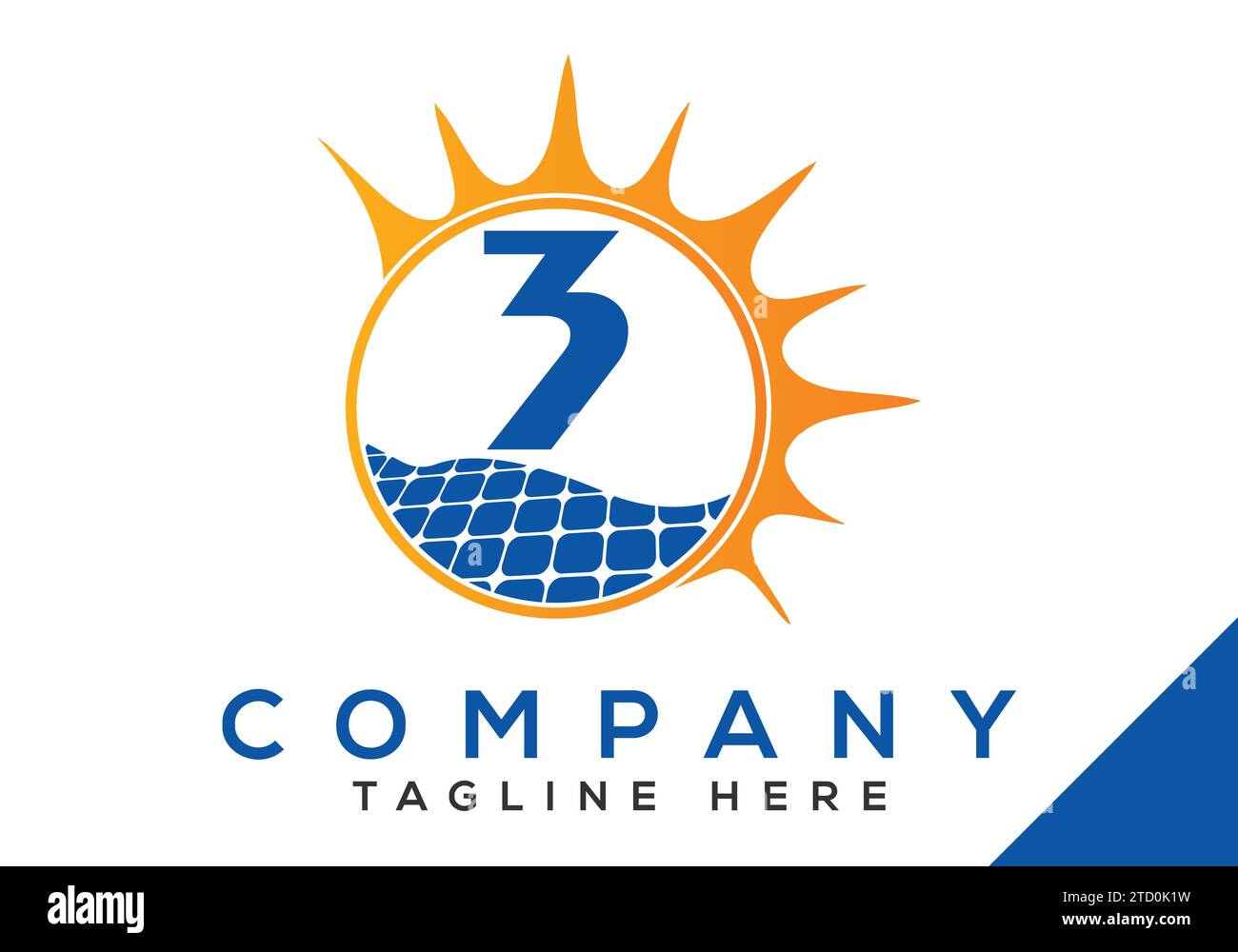 Buchstabe 3 mit Solarpanel und Sonnenzeichen Logo Design Vector Template. Stock Vektor