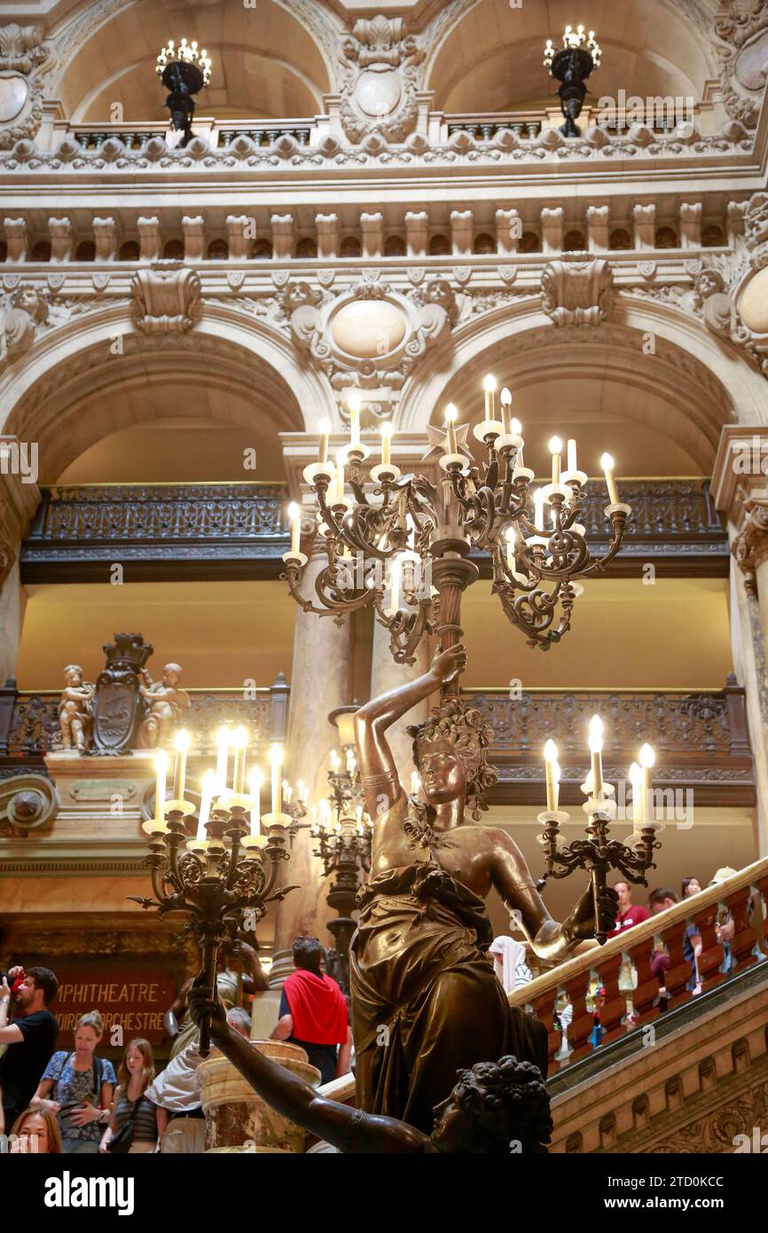 Opera Garnier, bekannt als Palais Garnier, Symbol von Paris, an einem schönen Sommertag mit blauem Himmel, in Paris, Frankreich Stockfoto