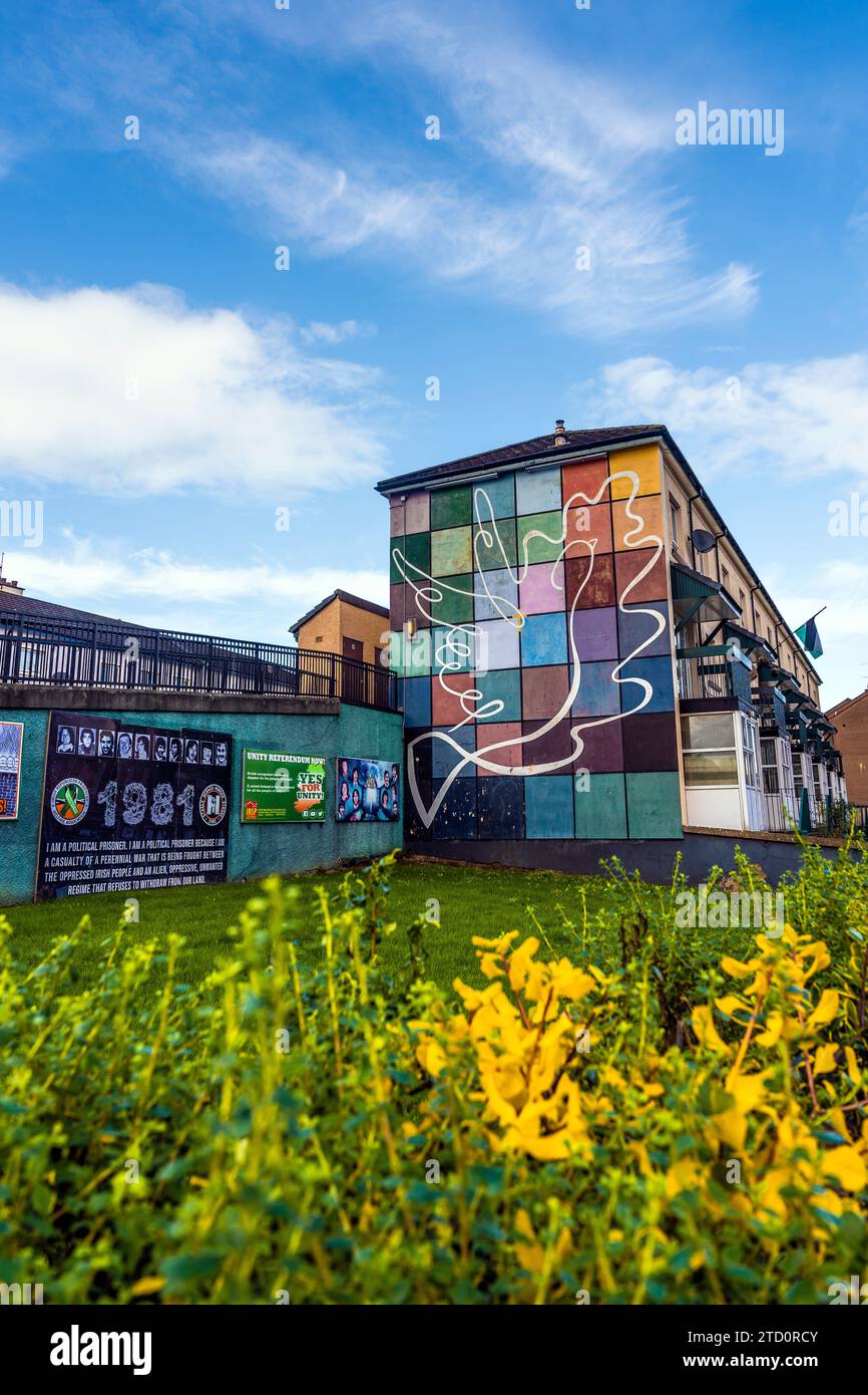 Peace Mural, das eine Taube darstellt, die von den Bogside-Künstlern in der Rossville Street in der Bogside-Gegend von Derry, Nordirland, gemalt wurde Stockfoto