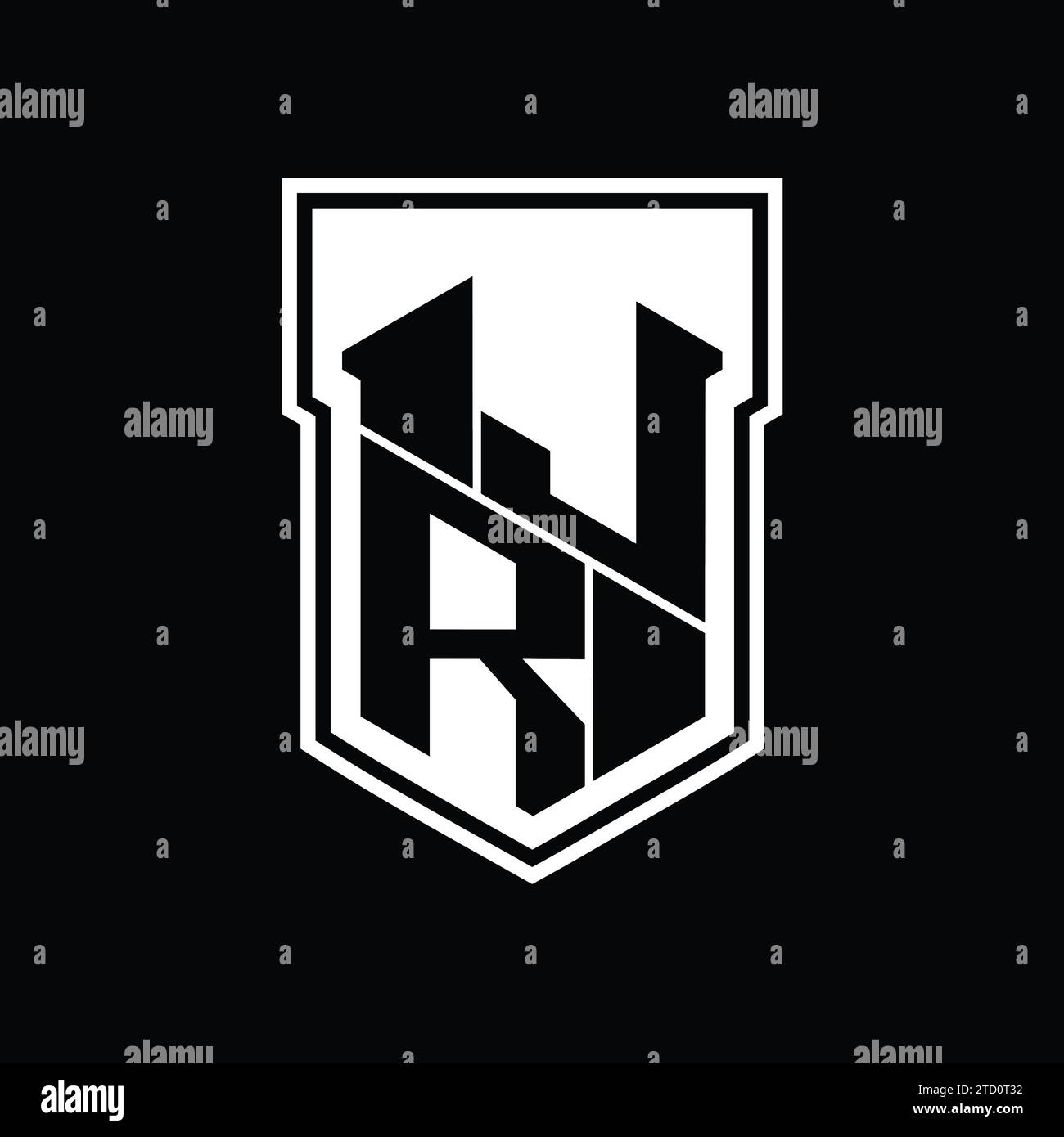 JR Letter Logo-Monogramm-Sechskant-Geometrie nach oben und unten innerhalb der Abschirmung isolierte Designvorlage Stockfoto