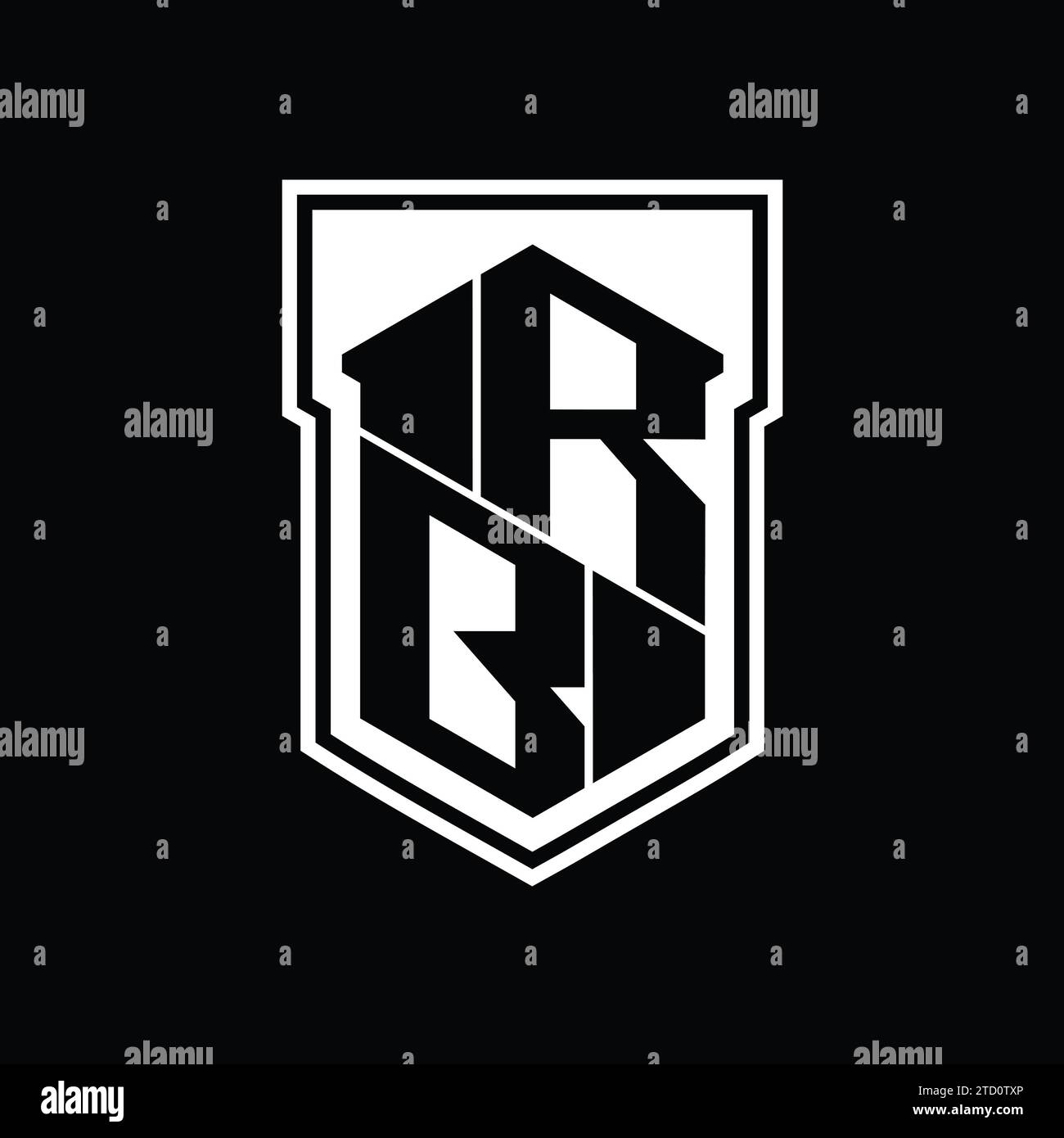 RB Letter Logo Monogramm Sechskant geometrisch nach oben und unten innerhalb der Abschirmung isolierte Designvorlage Stockfoto