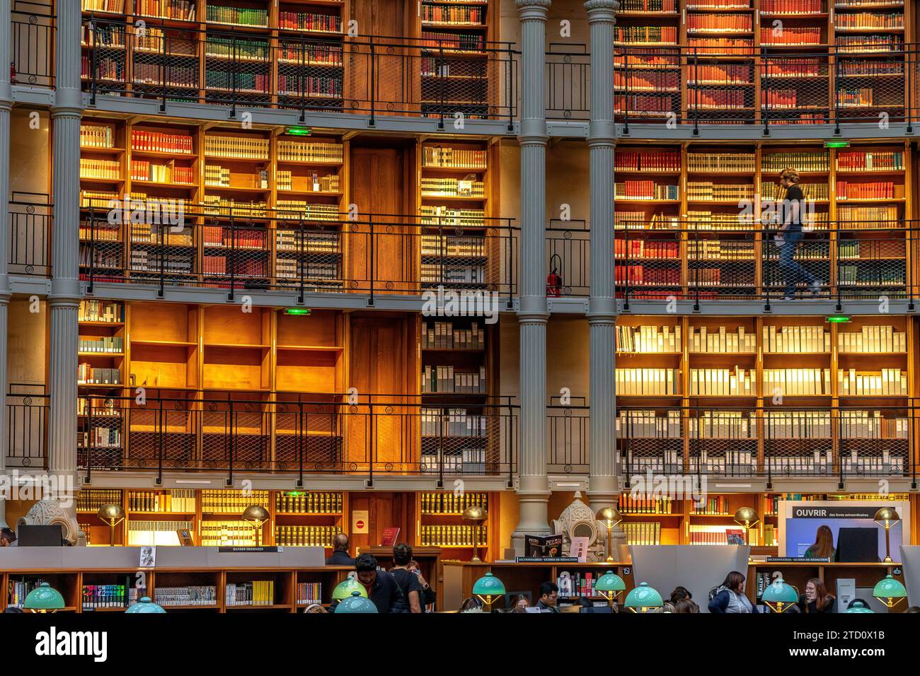 Der prächtige ovale Leseraum in der Bibliothèque nationale de France, Richelieu Site, Paris, Frankreich Stockfoto