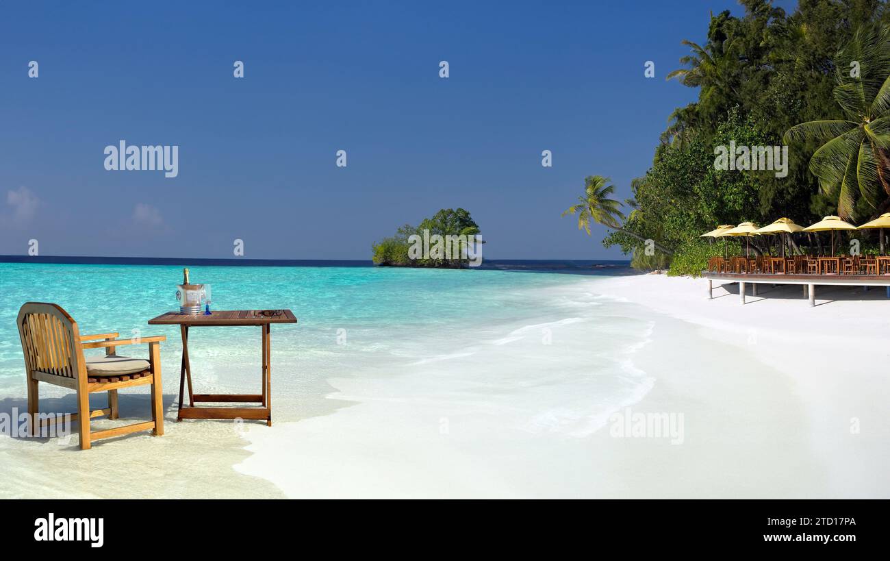 Luxuriöses Ferienresort auf den Malediven im Indischen Ozean. Stockfoto
