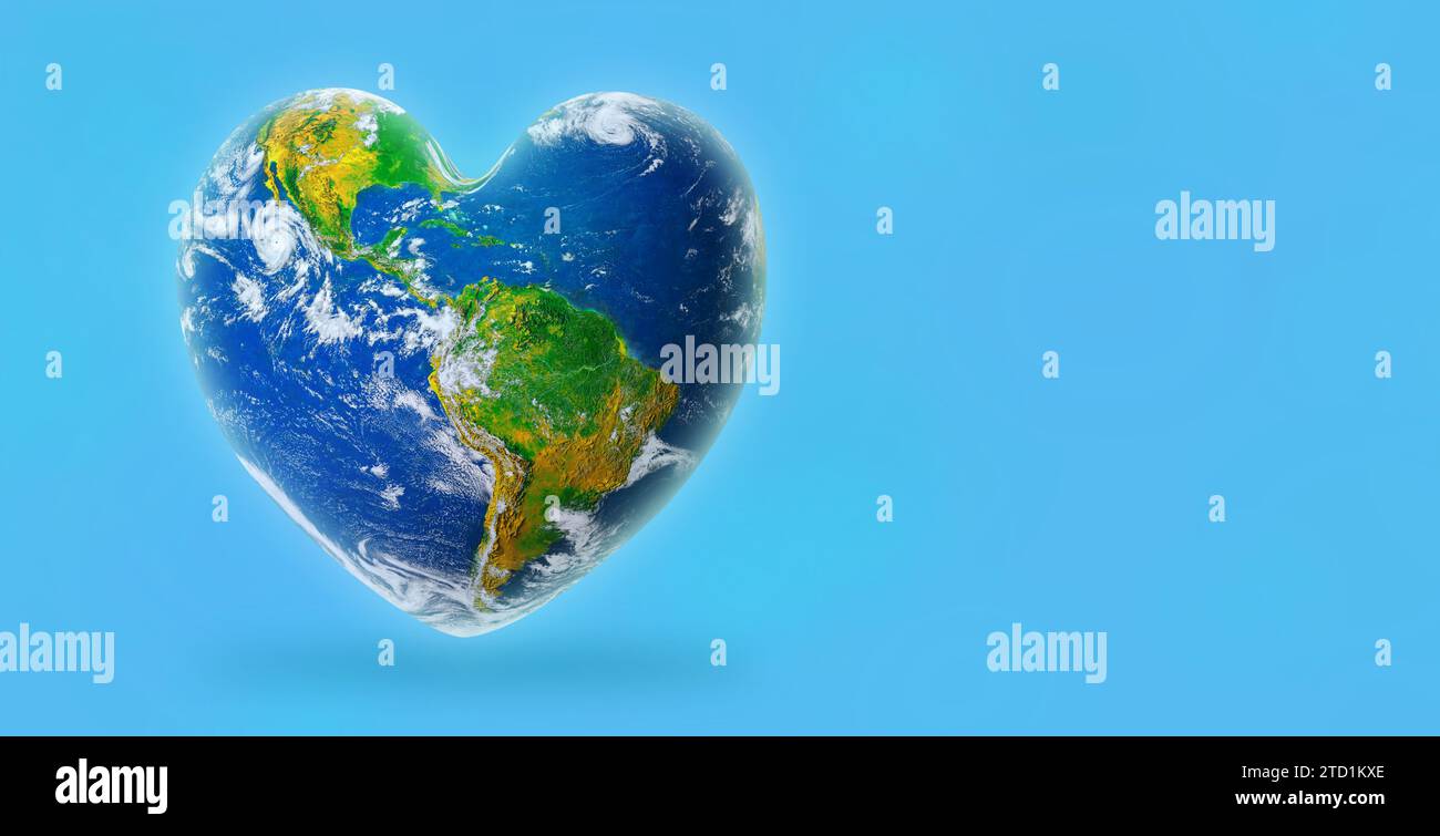 Erde in der Form eines Herzens, Ökologie und Umweltkonzept, Elemente dieses Bildes von der NASA auf blauem Hintergrund bereitgestellt Stockfoto