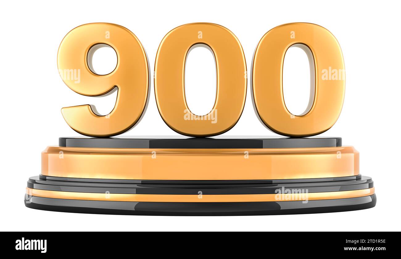 Golden 900, Podium Award. 3D-Rendering isoliert auf weißem Hintergrund Stockfoto