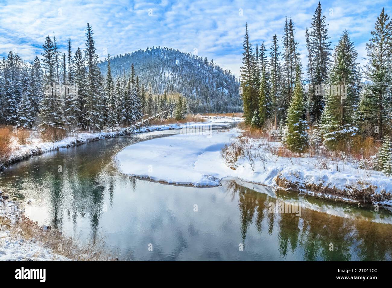 blackfoot River im Winter bei lincoln, montana Stockfoto