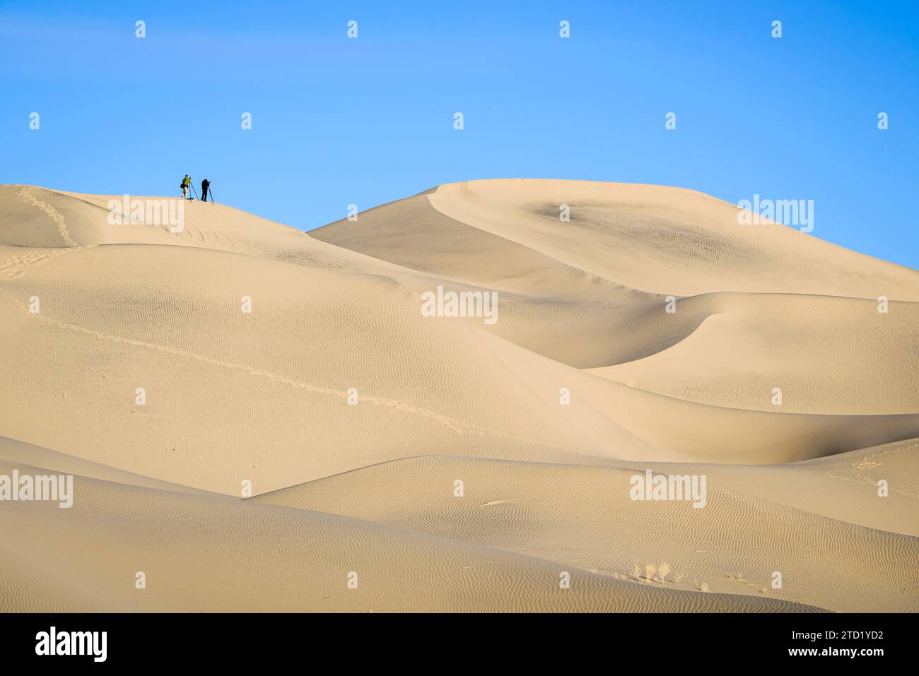 Fotografen in den Eureka Dunes im Death Valley National Park, Kalifornien. Stockfoto