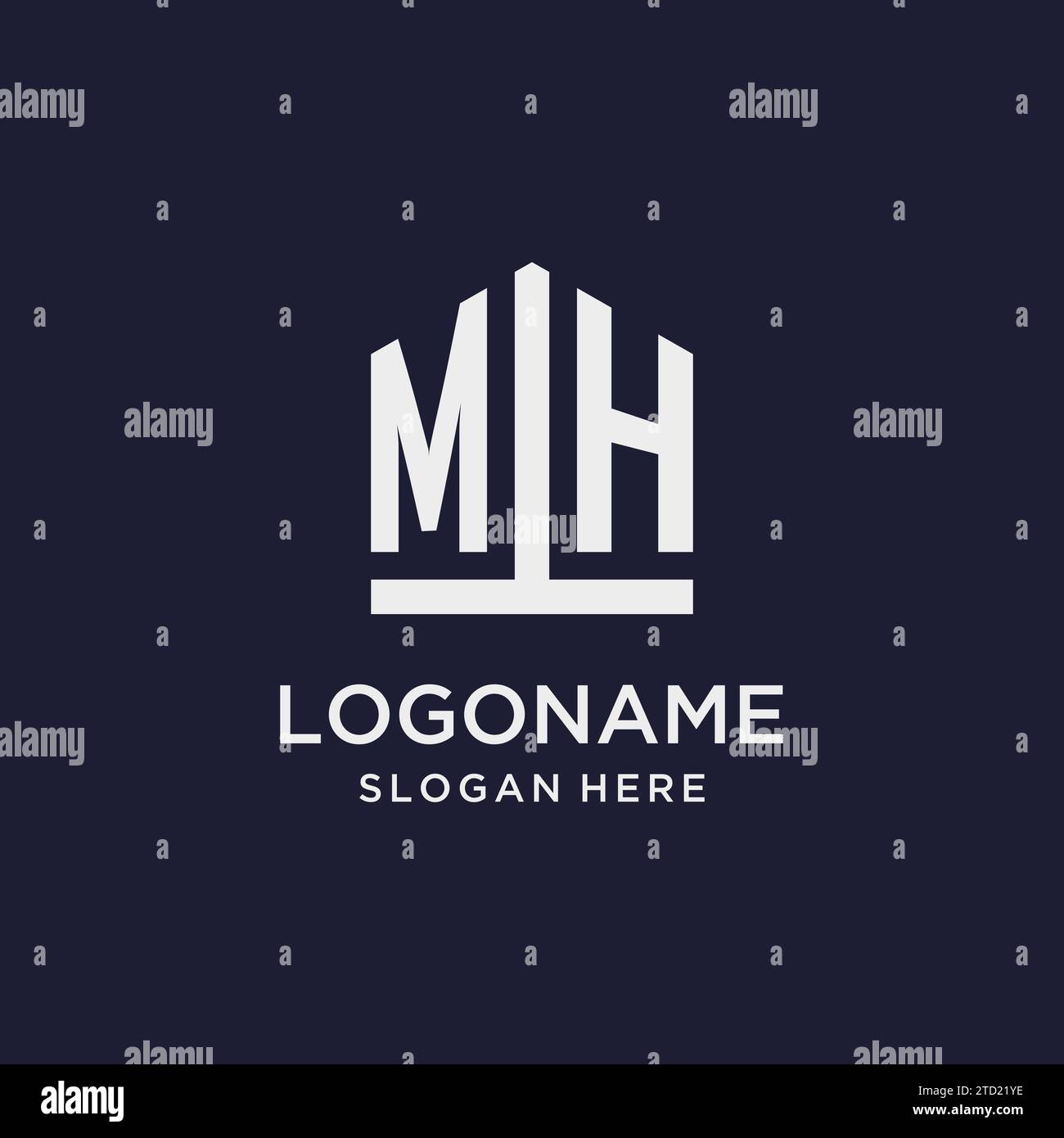 MH Initial Monogramm-Logo-Design mit Design-Ideen in pentagon-Form Stock Vektor
