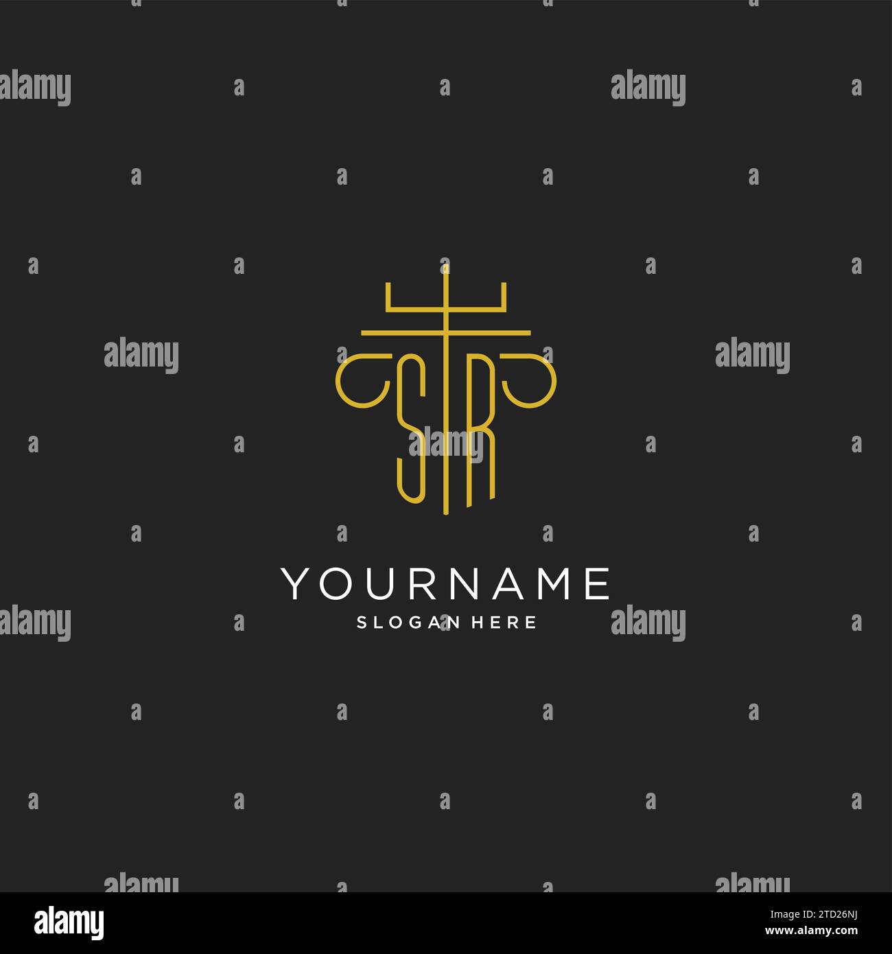 SR Initial mit Monoline-Säulen-Logo, luxuriöses Monogramm-Logo-Design für legale Kanzleivektorgrafik Stock Vektor