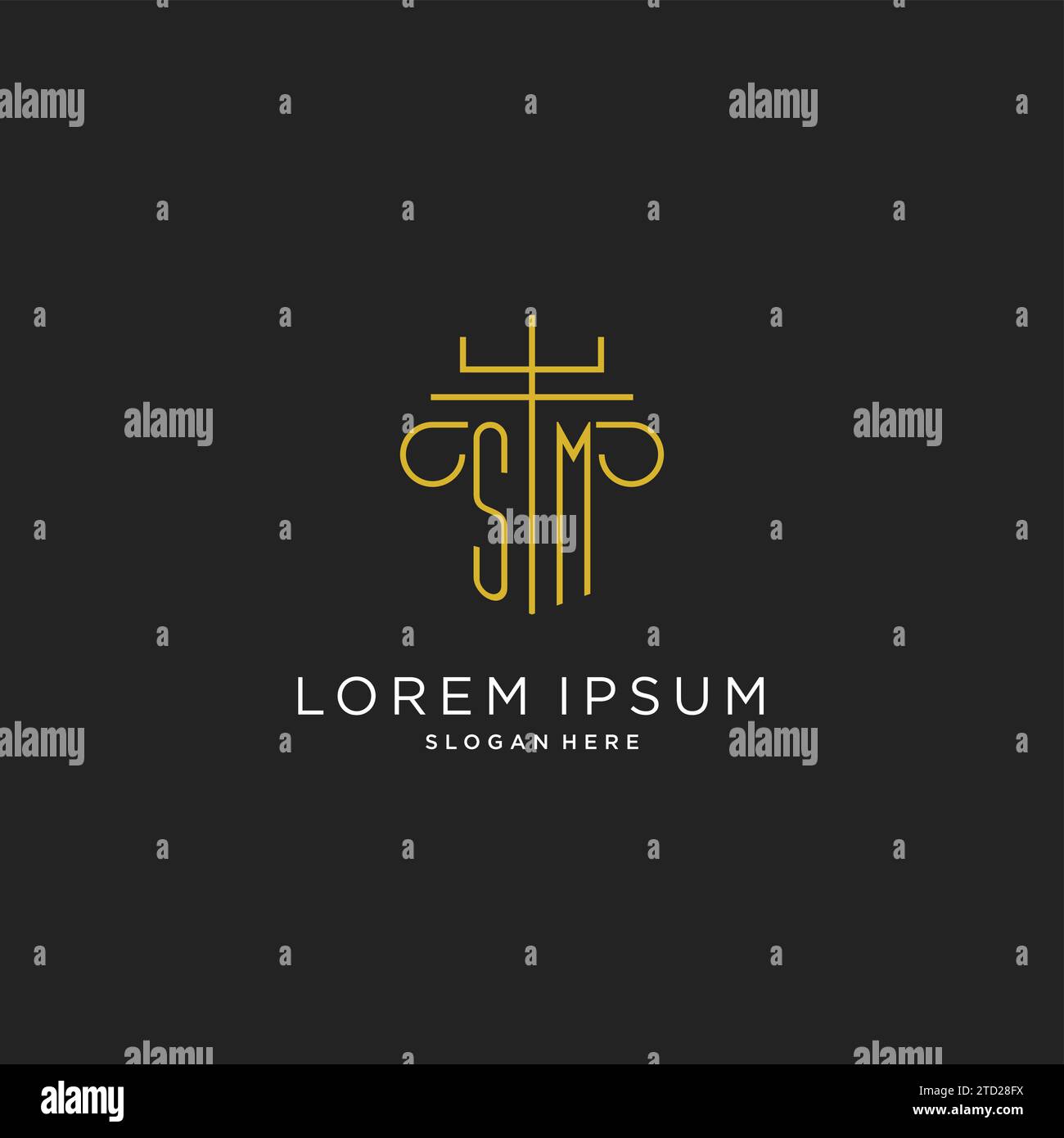 SM Initial mit Monoline-Säulen-Logo, luxuriöses Monogramm-Logo-Design für legale Firmen-Vektorgrafik Stock Vektor