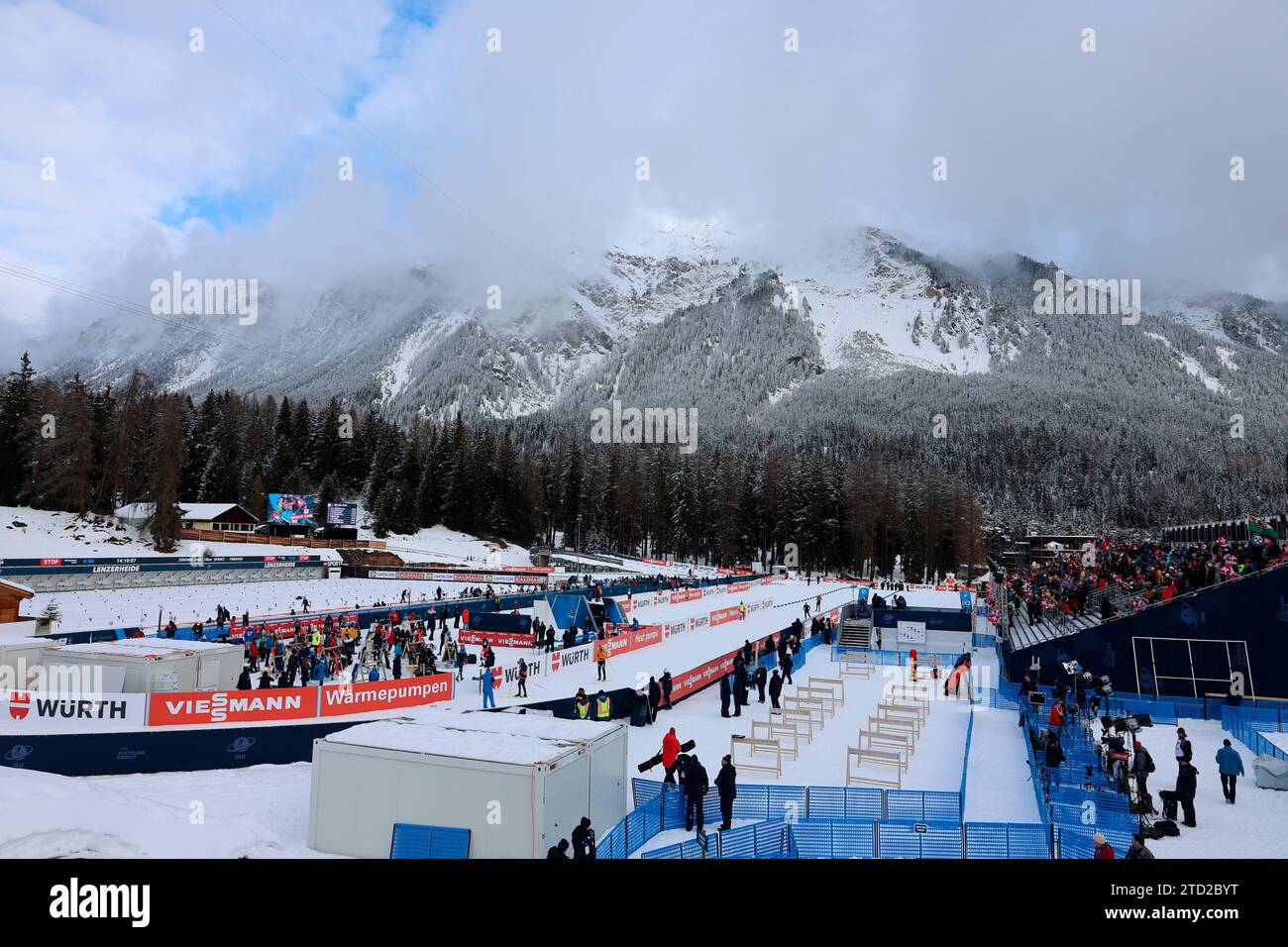 Die BiathlonArena Lenzerheide, hier werden 2025 die Biathlon