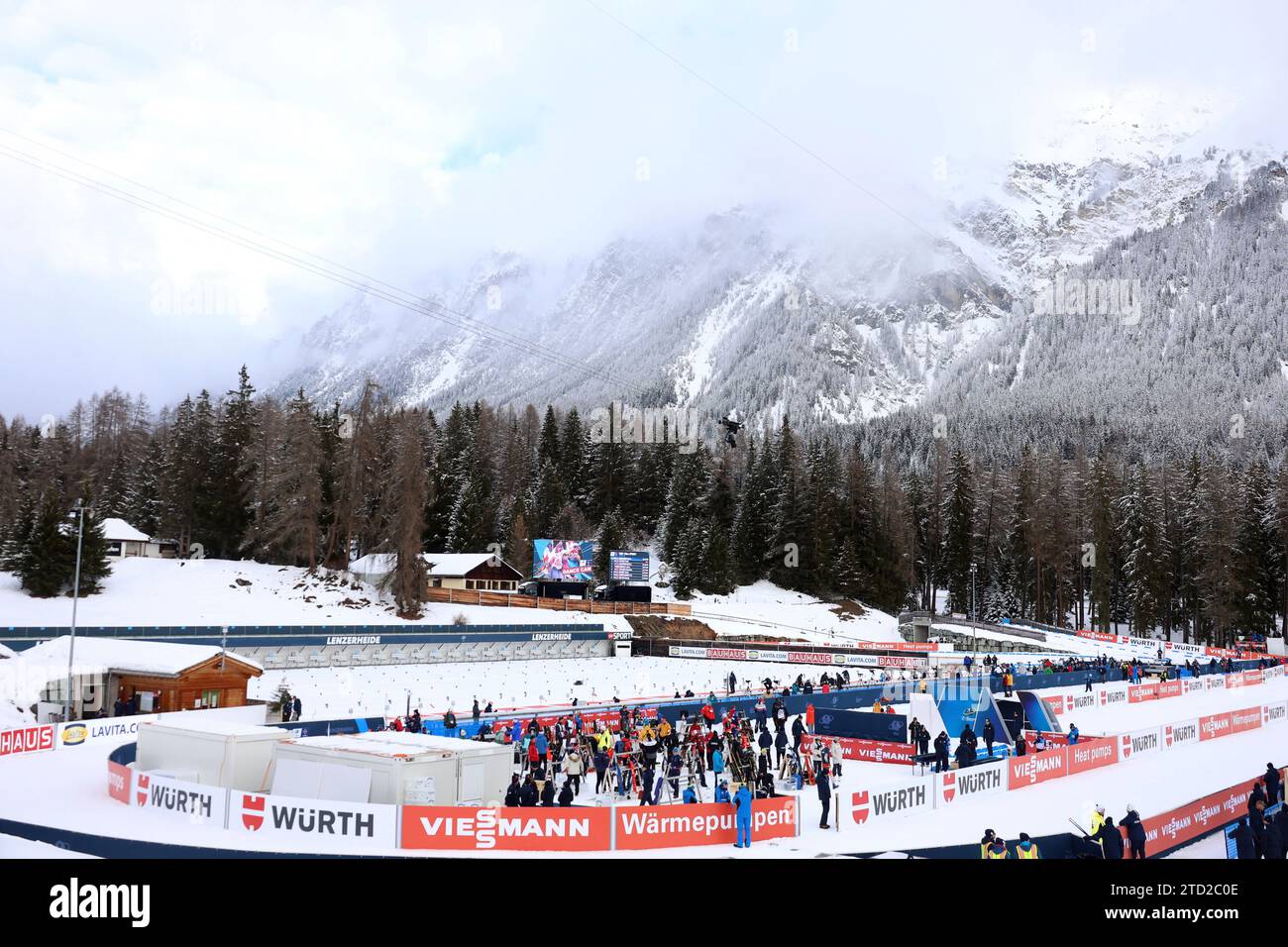 Die BiathlonArena Lenzerheide, hier werden 2025 die Biathlon