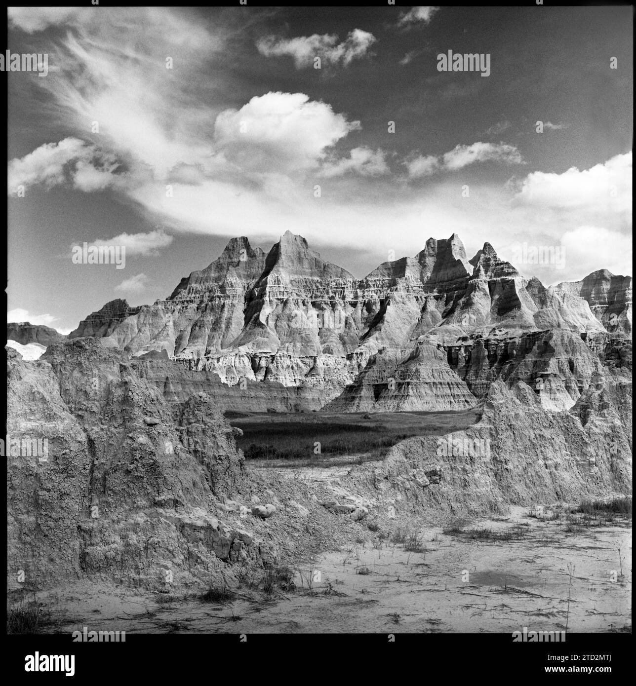 HB47005-00....SOUTH DAKOTA - Badlands National Park entlang der Badlands Loop Road in der Nähe des Ben Reifel Visitor Center. Hasselblad 500c/m Kamera mit Ilford FP4 Stockfoto