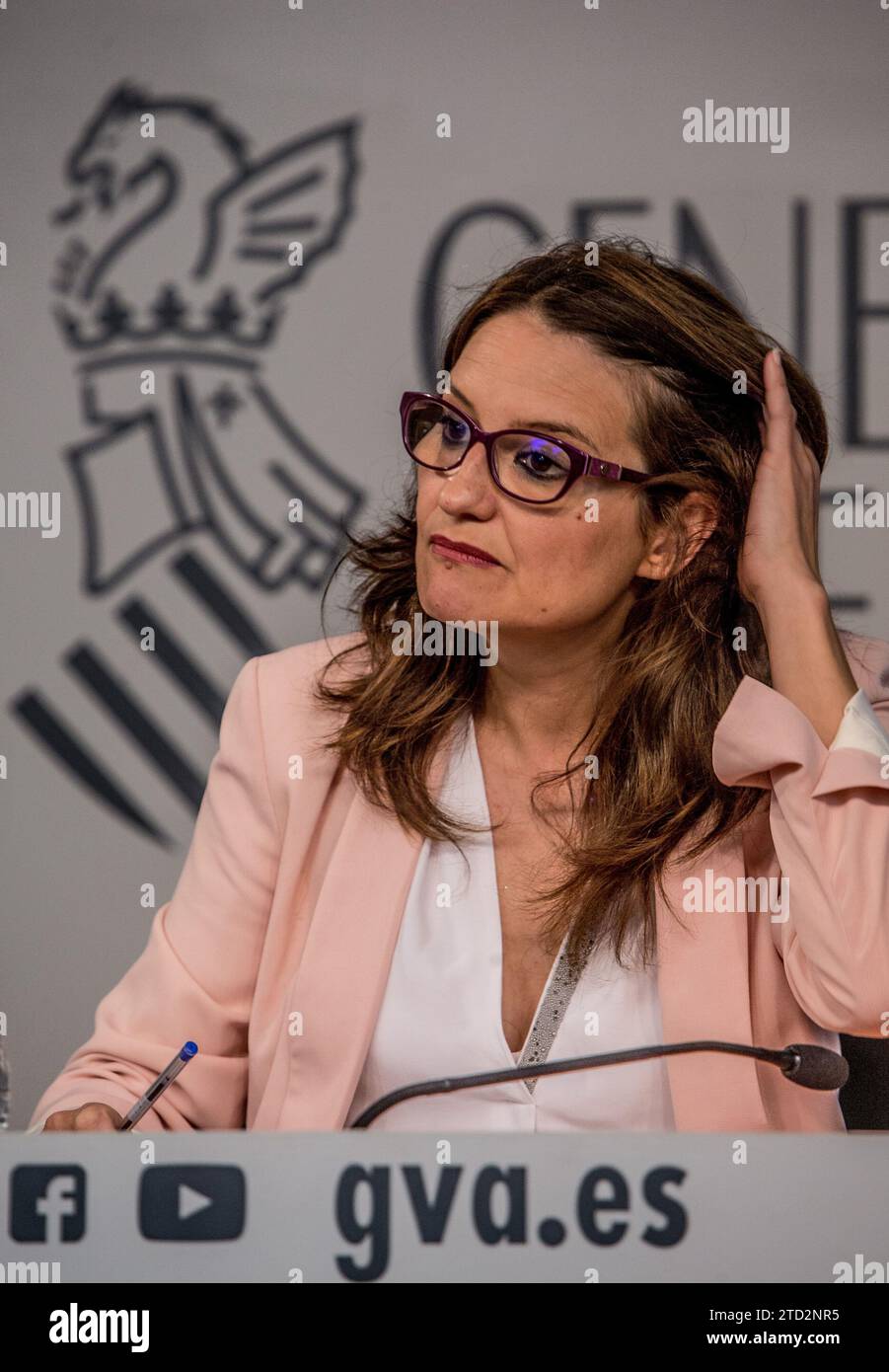 Valencia, 14.07.2016. Consell Pressekonferenz, im Bild Monica Oltra. Foto: Mikel Ponce ARCHDC. Quelle: Album / Archivo ABC / Mikel Ponce Stockfoto