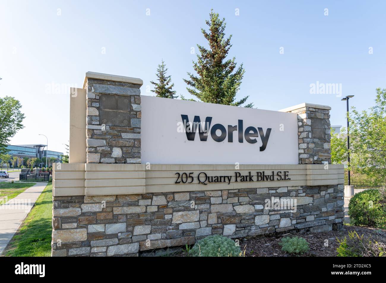 Am 4. Juli 2023 unterschrieb Worley das Unternehmen im Büro von Worley Canada Services am Quarry Park Blvd in Calgary, Alberta, Kanada. Stockfoto