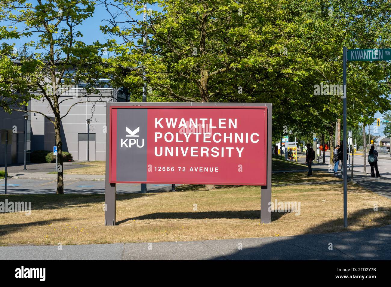 Campus der Kwantlen Polytechnic University in Surrey, BC, Kanada, am 9. Juli 2023. Stockfoto