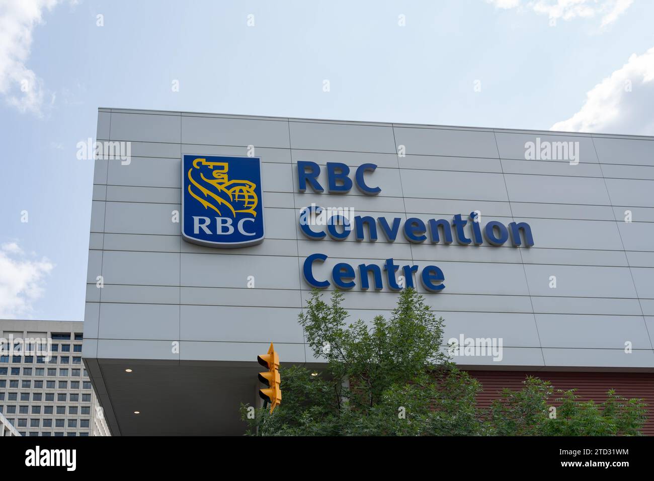 Das Schild am RBC Convention Centre Gebäude in Winnipeg, Manitoba, Kanada Stockfoto