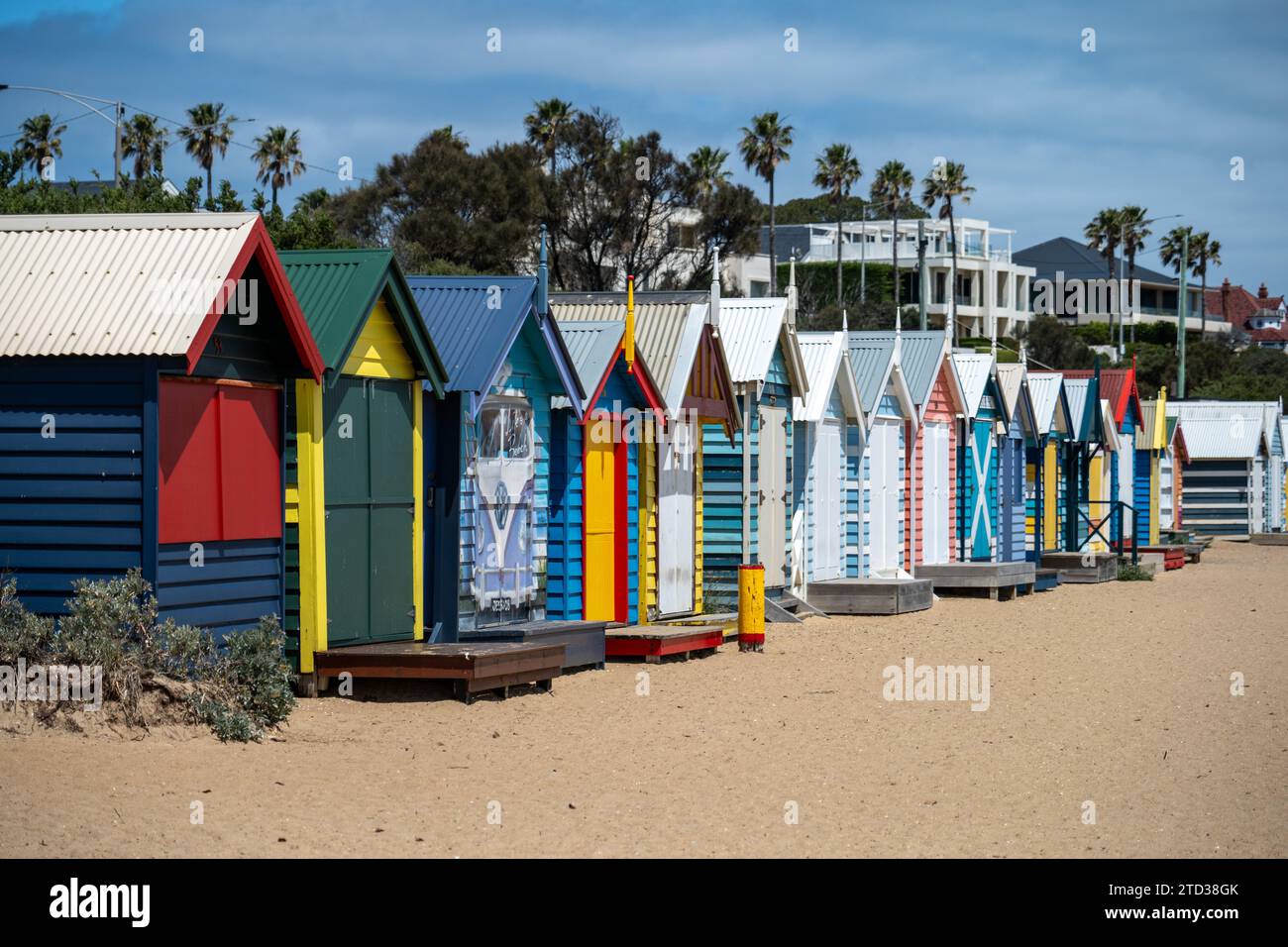 Melbourne, Australien: 12. 5. 2023: Brighton Beach Badeboxen in Melbourne, Australien Stockfoto