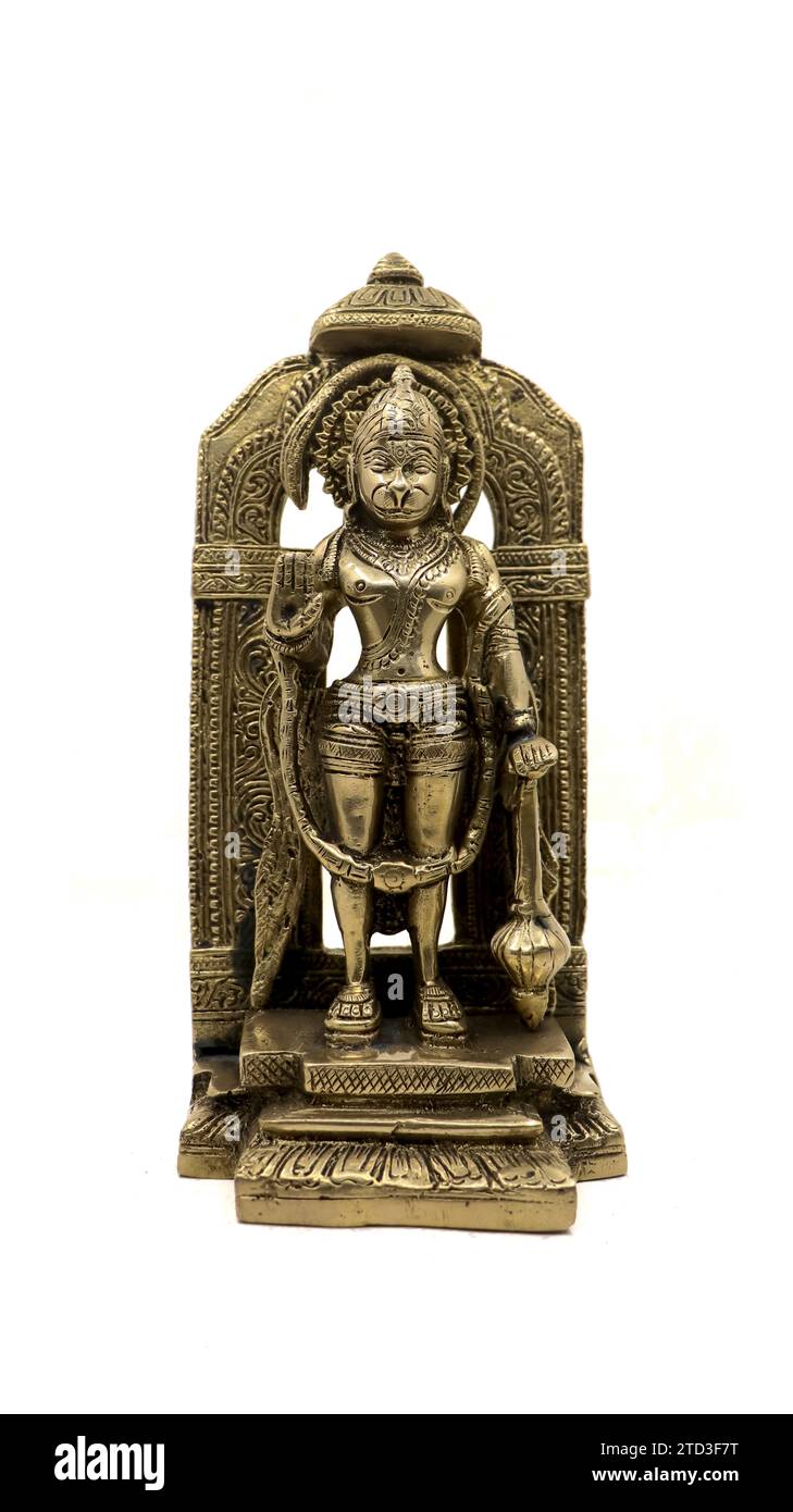 Antikes goldenes Messingidol des Affengottes, Lord hanuman Segen isoliert auf weißem Hintergrund Stockfoto Antikes goldenes Messingidol des Affengottes, Lord hanuman Segen isoliert auf weißem Hintergrund Stockfoto