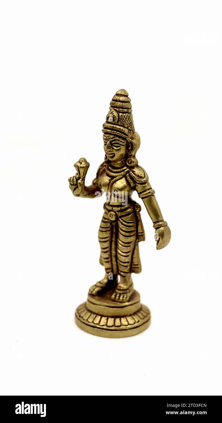 Antike indische Bronzestatue einer Gottheit isoliert auf weißem Hintergrund Stockfoto