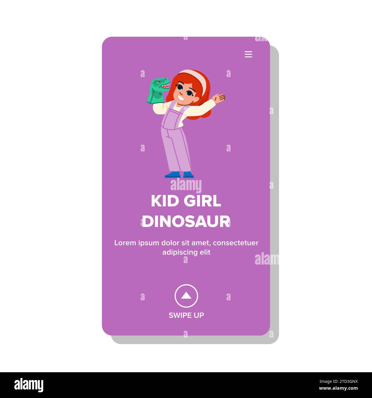 Süßes Kind Mädchen Dinosaurier Vektor Stock Vektor