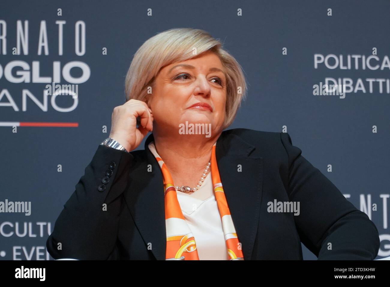 Castel Sant'Angelo, Rom, Italien, 15. Dezember 2023, Marina Elvira Calderone während Atreju, politische Demonstration organisiert von Fratelli d'Italia, G Stockfoto