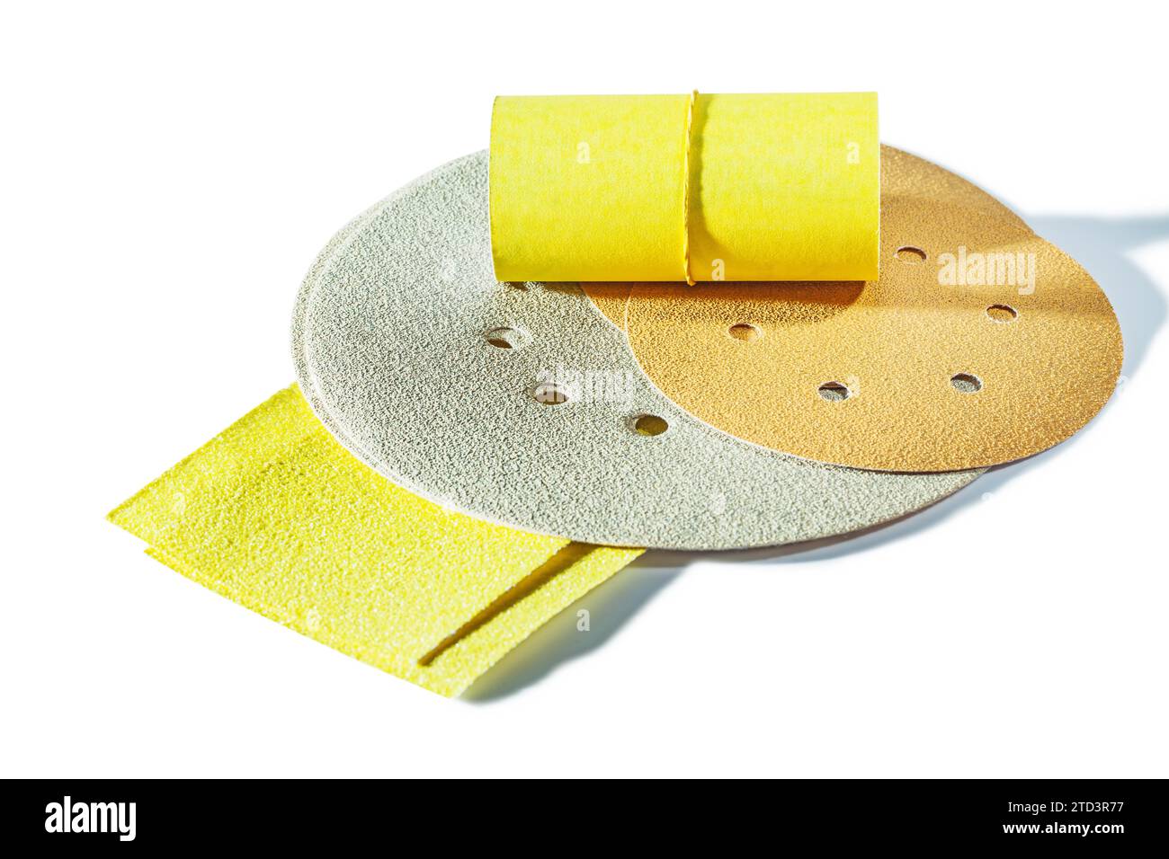 Abrsive Tools Set aus isolierten verschlungenen Materialien Stockfoto