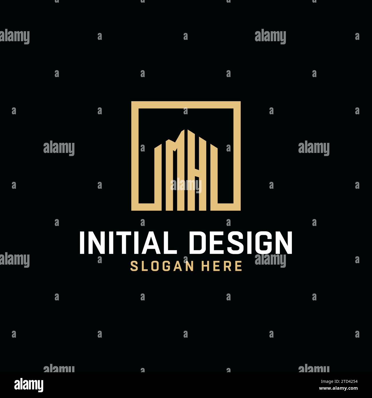 MH Initial Monogramm-Logo-Design mit quadratischer Form Stock Vektor
