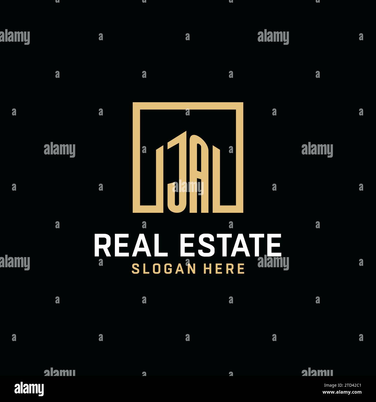 JA Initial Monogramm-Logo-Design mit quadratischem Design Stock Vektor