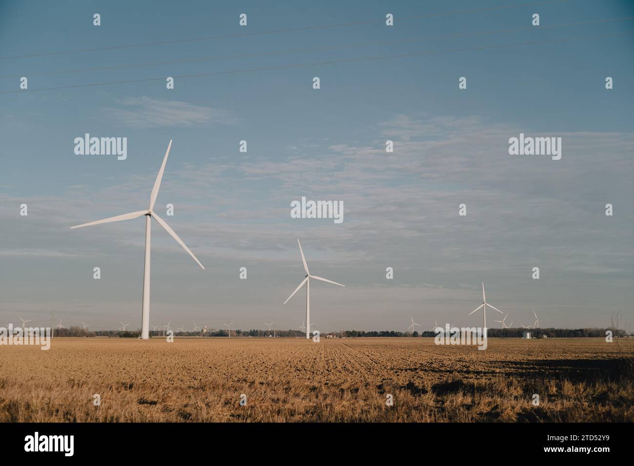 Windturbinen in einem Windpark in Michigans Daumengebiet, Tuscola County Stockfoto