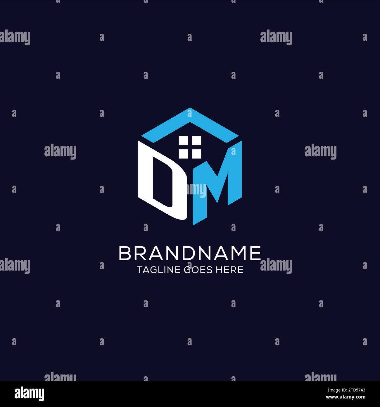 Initial Logo DM Monogramm mit abstrakter Haus sechseckiger Form, saubere und elegante Immobilien Logo Design Vektor Grafik Stock Vektor