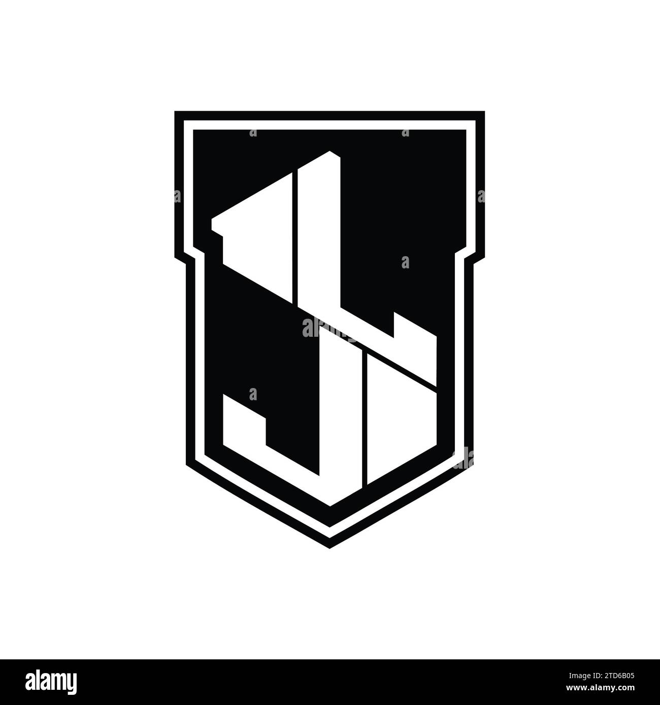 LJ Letter Logo Monogramm Sechskant geometrisch nach oben und unten innerhalb der Abschirmung isolierte Designvorlage Stockfoto