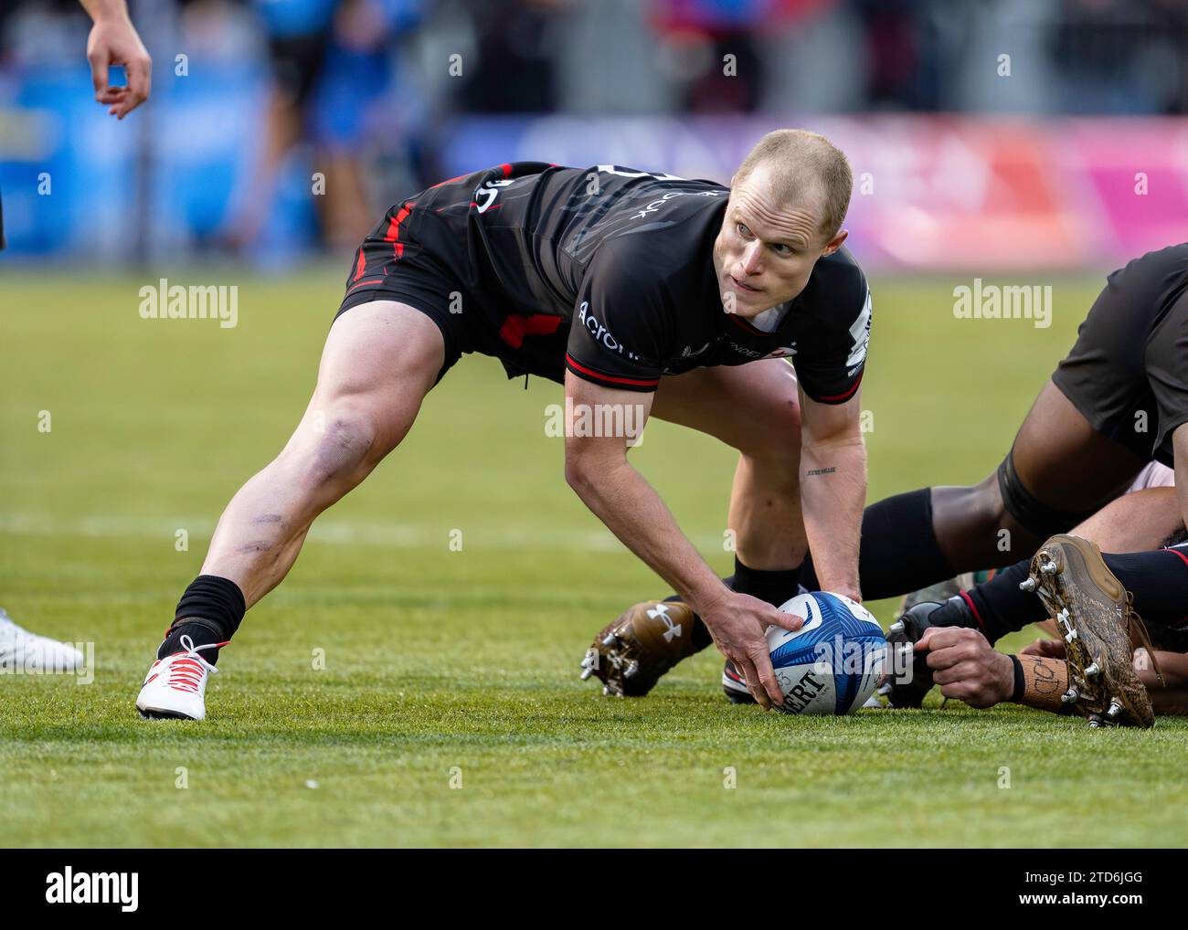 LONDON, VEREINIGTES KÖNIGREICH. Dezember 2023. Aled Davies of Saracens (Mitte) beim Saracens vs Connacht Rugby - Investec Champions Cup im StoneX Stadium am Samstag, 16. Dezember 2023. LONDON ENGLAND. Quelle: Taka G Wu/Alamy Live News Stockfoto