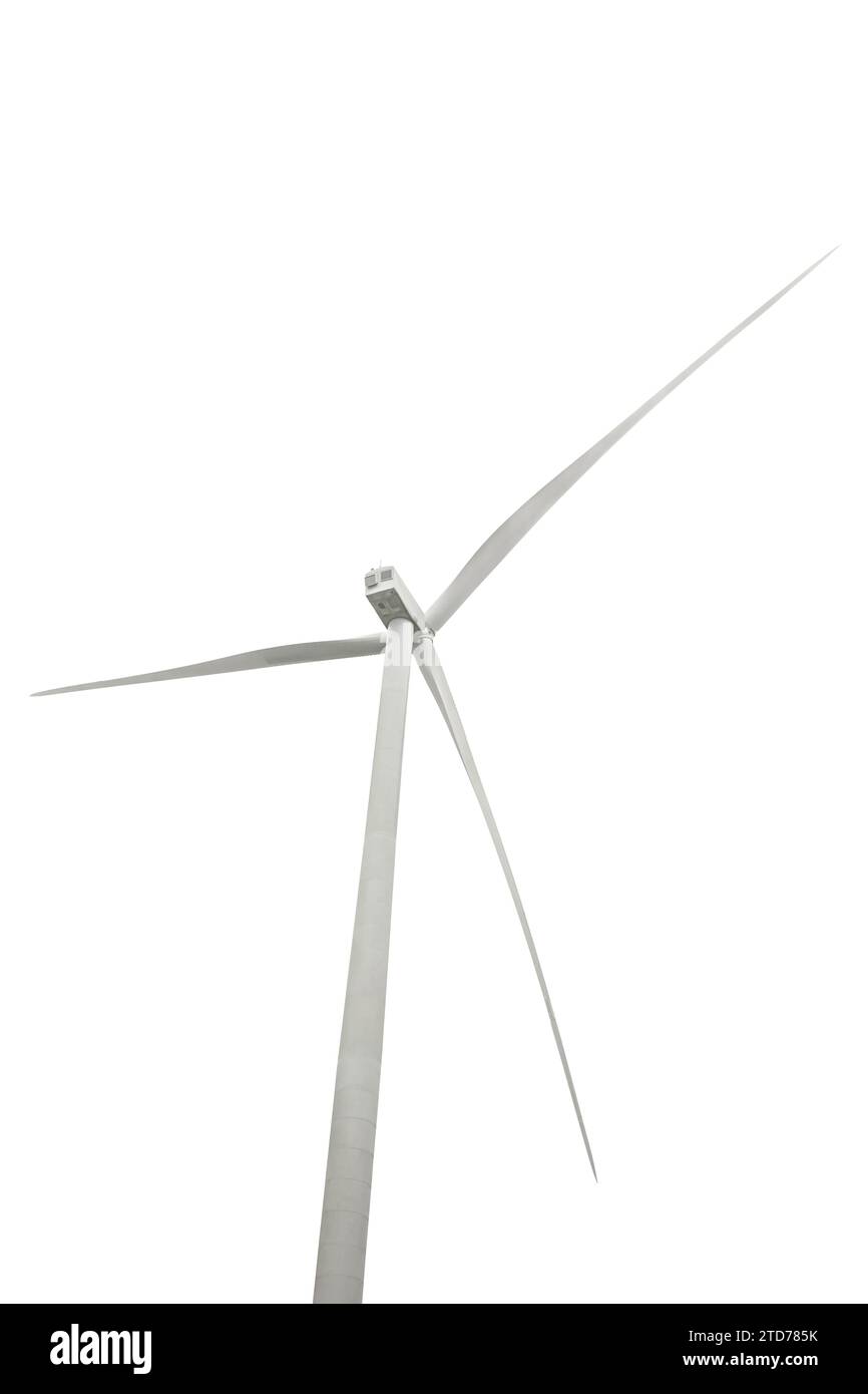 Windturbine isoliert auf weißem Hintergrund Stockfoto