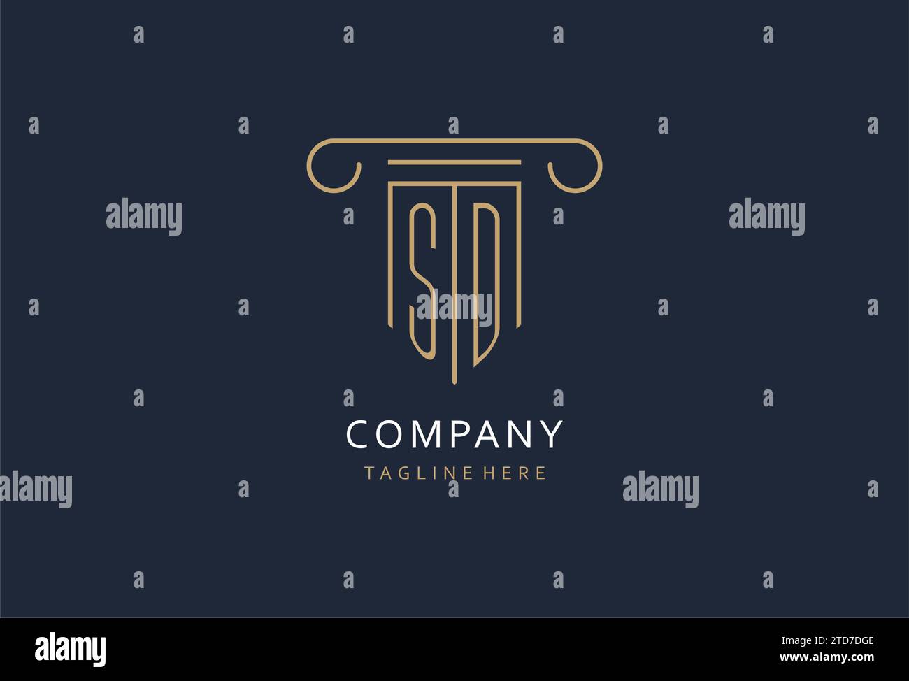 SD Initial mit säulenförmigem Logo und kreativem Monogramm-Logo für Designideen von Anwaltskanzleien Stock Vektor