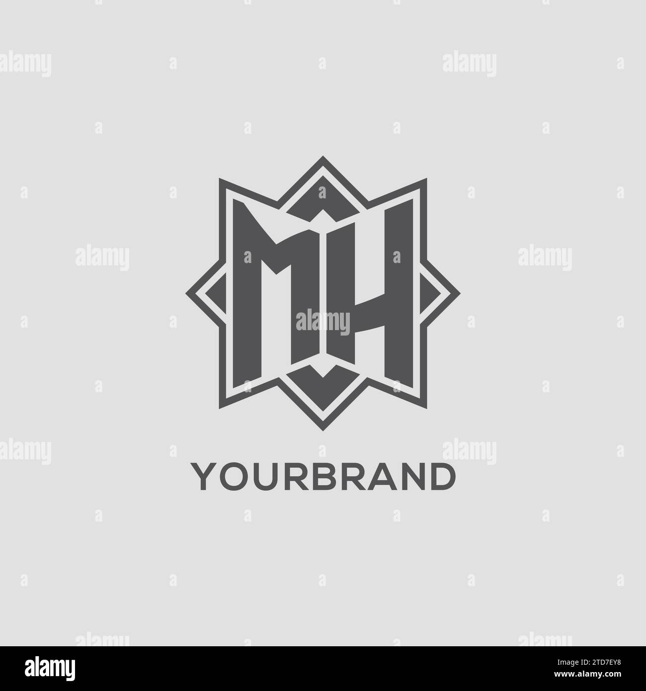 Monogramm-MH-Logo mit Vektorgrafik im Sterndesign mit acht Punkten Stock Vektor