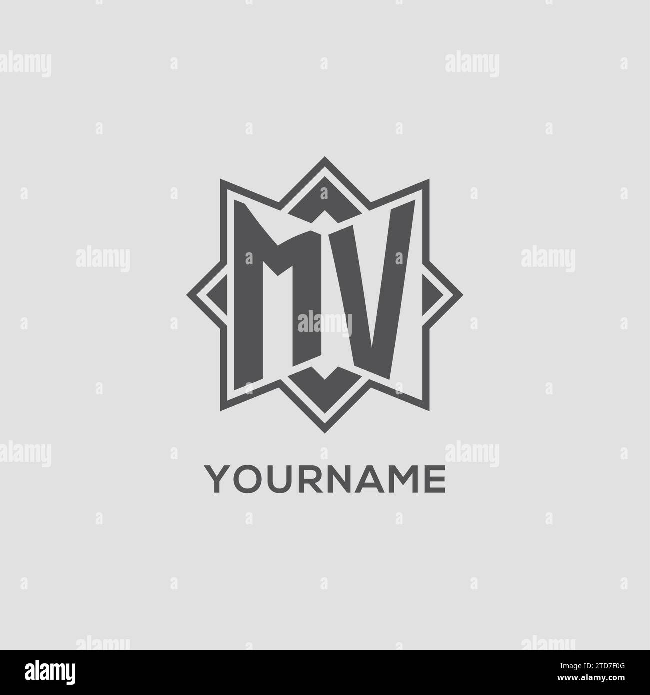 Monogramm MV-Logo mit Acht-Punkt-Stern-Design-Vektorgrafik Stock Vektor
