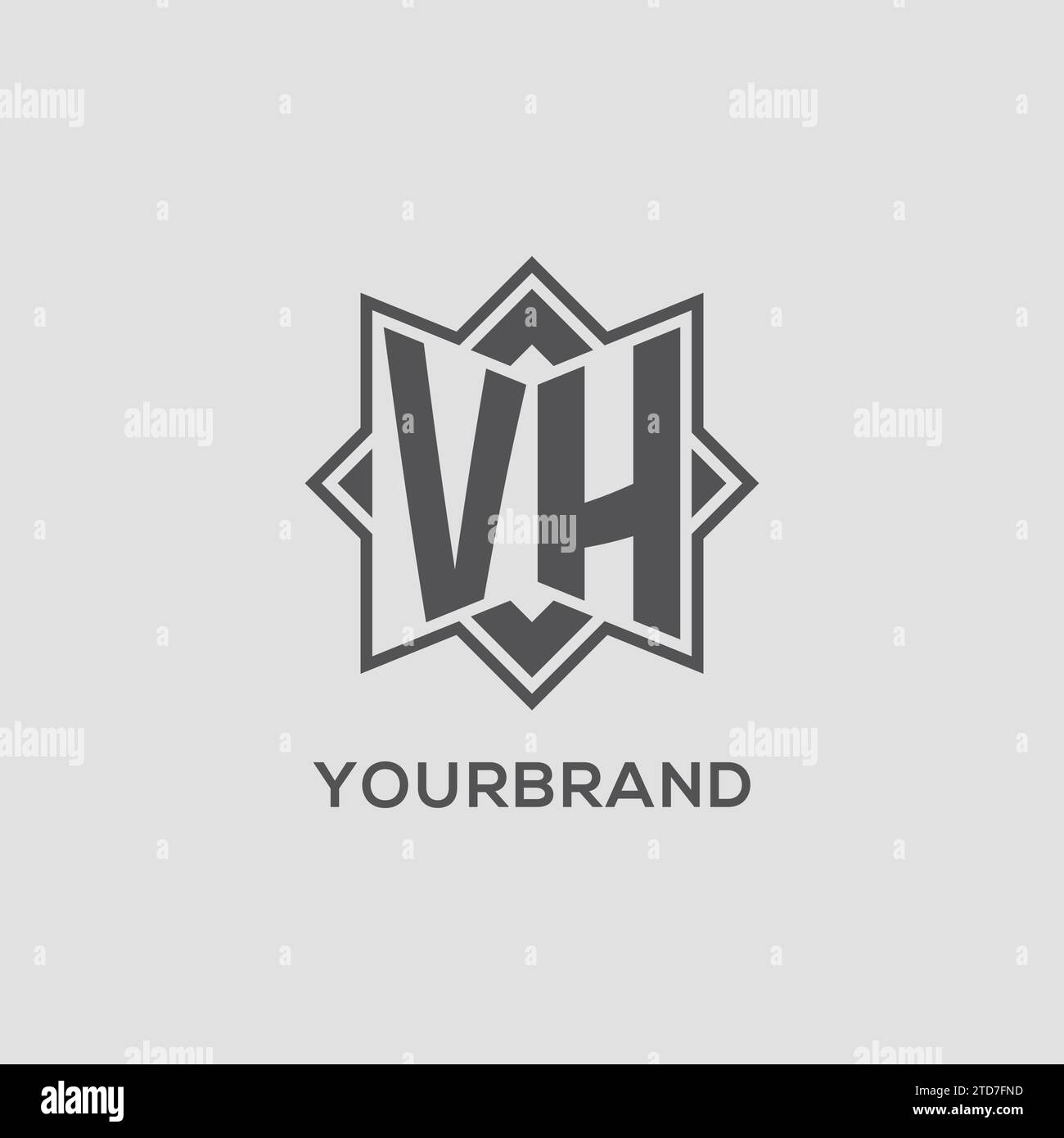 VH-Logo mit Monogramm und Vektorgrafik im Sterndesign mit acht Punkten Stock Vektor