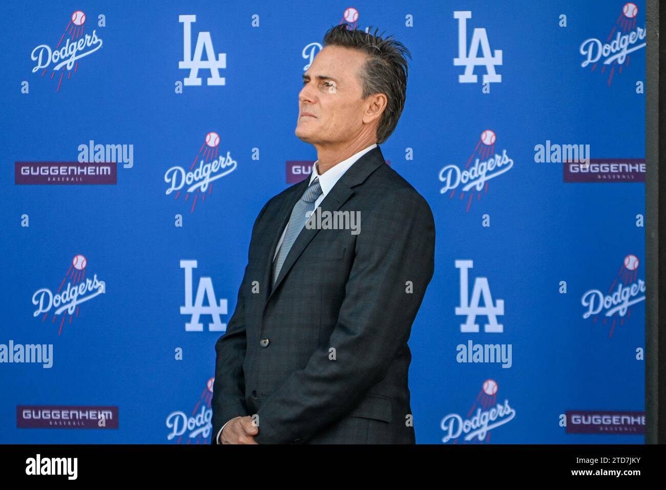 Nez Balelo während einer Pressekonferenz der Los Angeles Dodgers am Donnerstag, den 14. Dezember 2023, in Los Angeles. (Dylan Stewart/Bild des Sports) Stockfoto