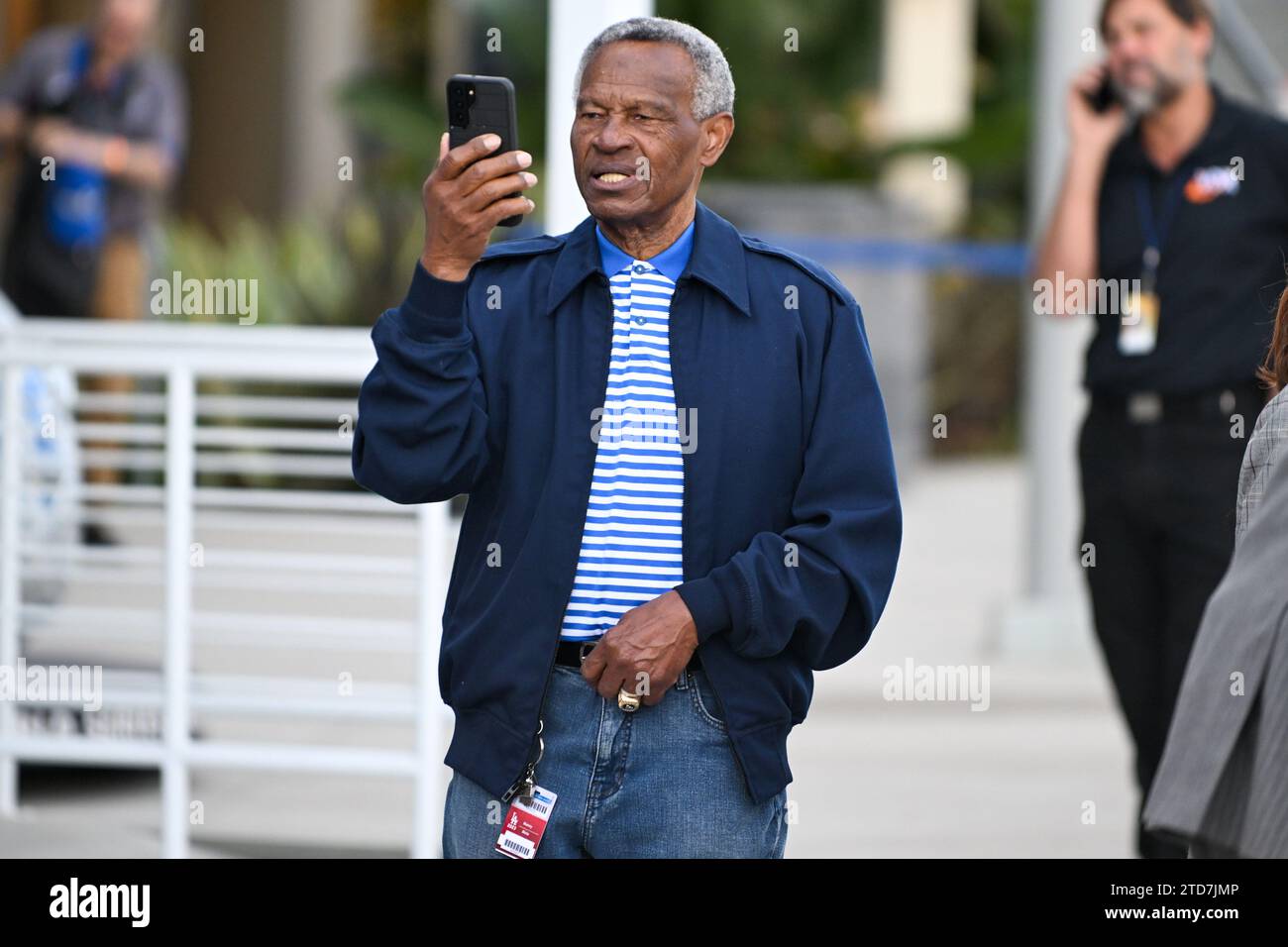 Manny Mota während einer Pressekonferenz der Los Angeles Dodgers am Donnerstag, den 14. Dezember 2023, in Los Angeles. (Dylan Stewart/Bild des Sports) Stockfoto