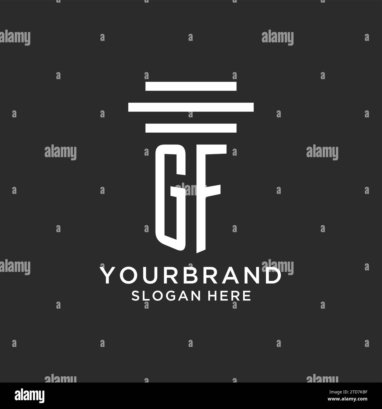 GF Initialen mit schlichtem Säulen-Logo-Design, kreative Anwaltskanzlei-Logo-Vektorgrafik Stock Vektor